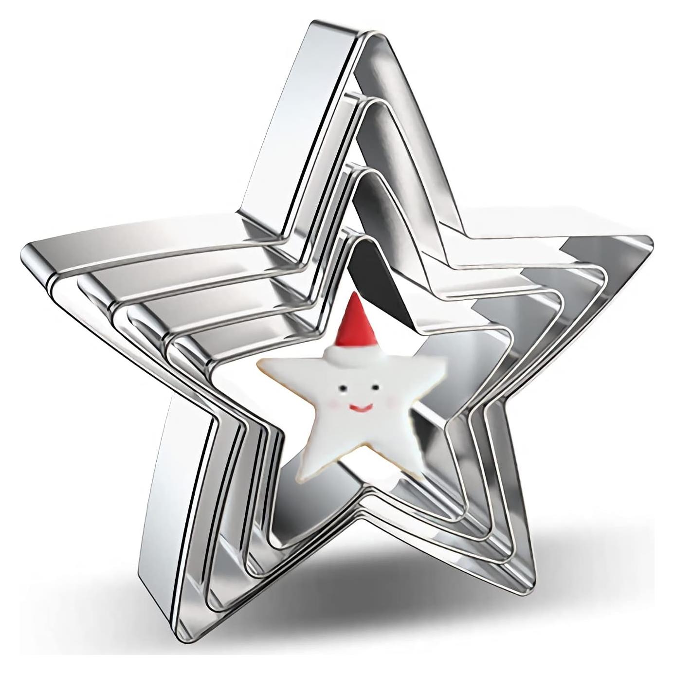 Juego de Cortadores de Galletas Estrella Azflyife - 4 Piezas Acero Inoxidable