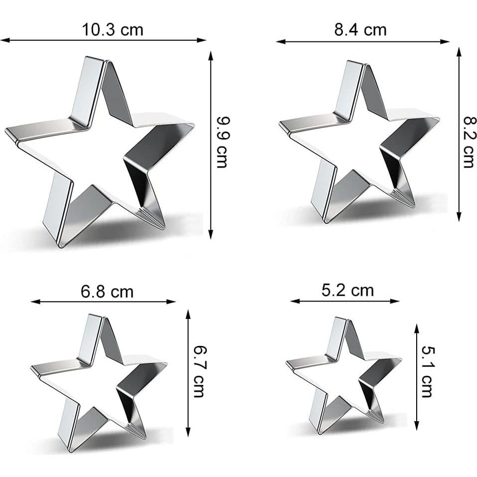 Juego de Cortadores de Galletas Estrella Azflyife - 4 Piezas Acero Inoxidable