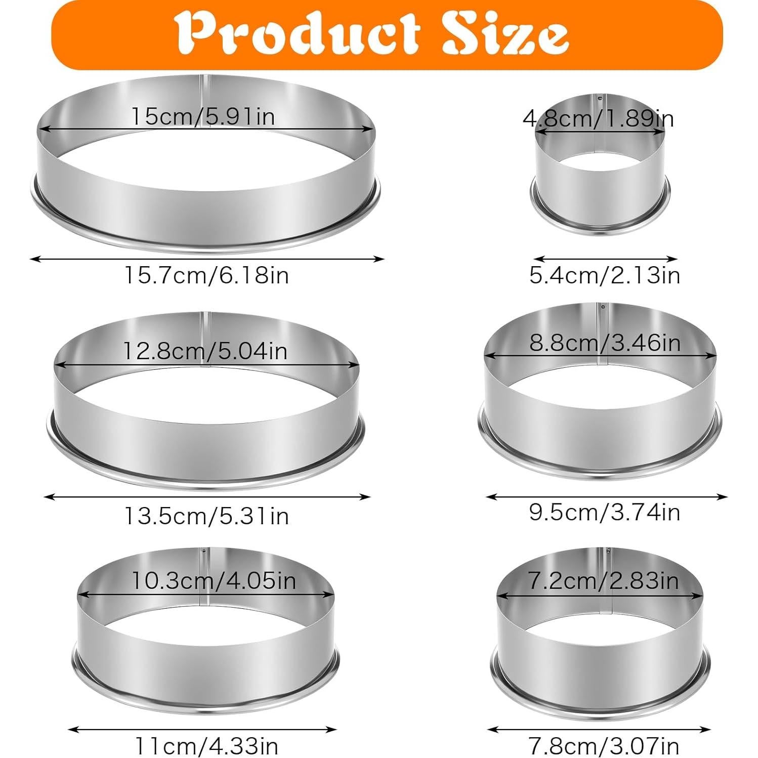 Juego de 6 Cortadores de Galletas Redondos TIESOME Acero Inoxidable