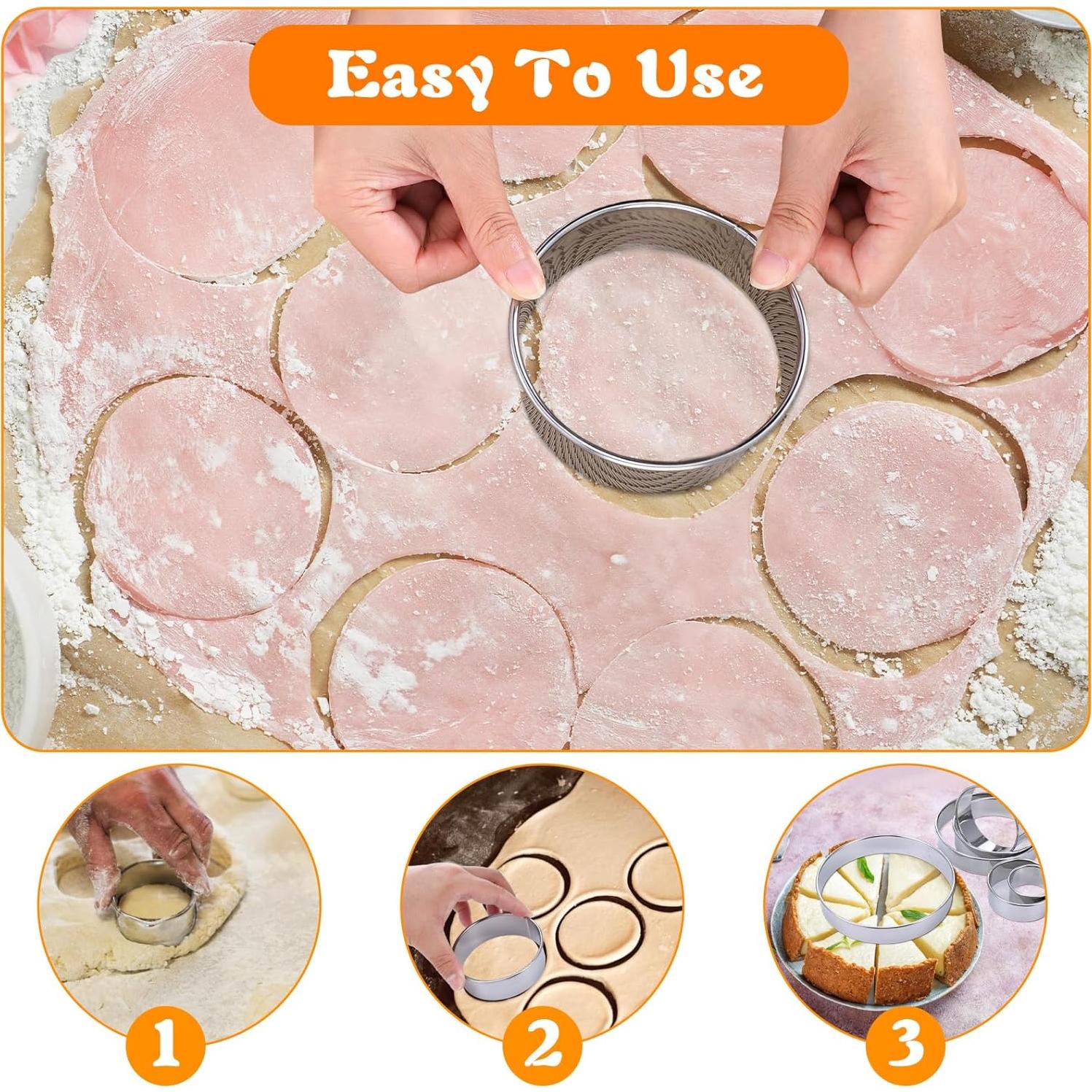 Juego de 6 Cortadores de Galletas Redondos TIESOME Acero Inoxidable