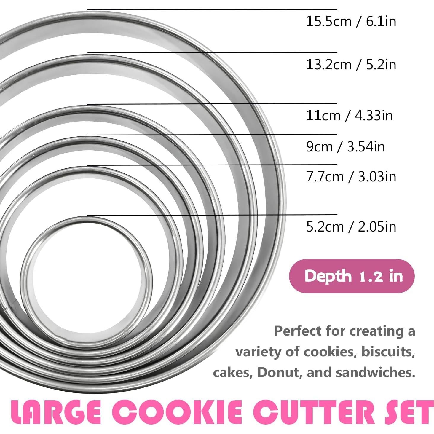 Juego de 6 Cortadores de Galletas EQUNROY Acero Inoxidable 5-15 cm