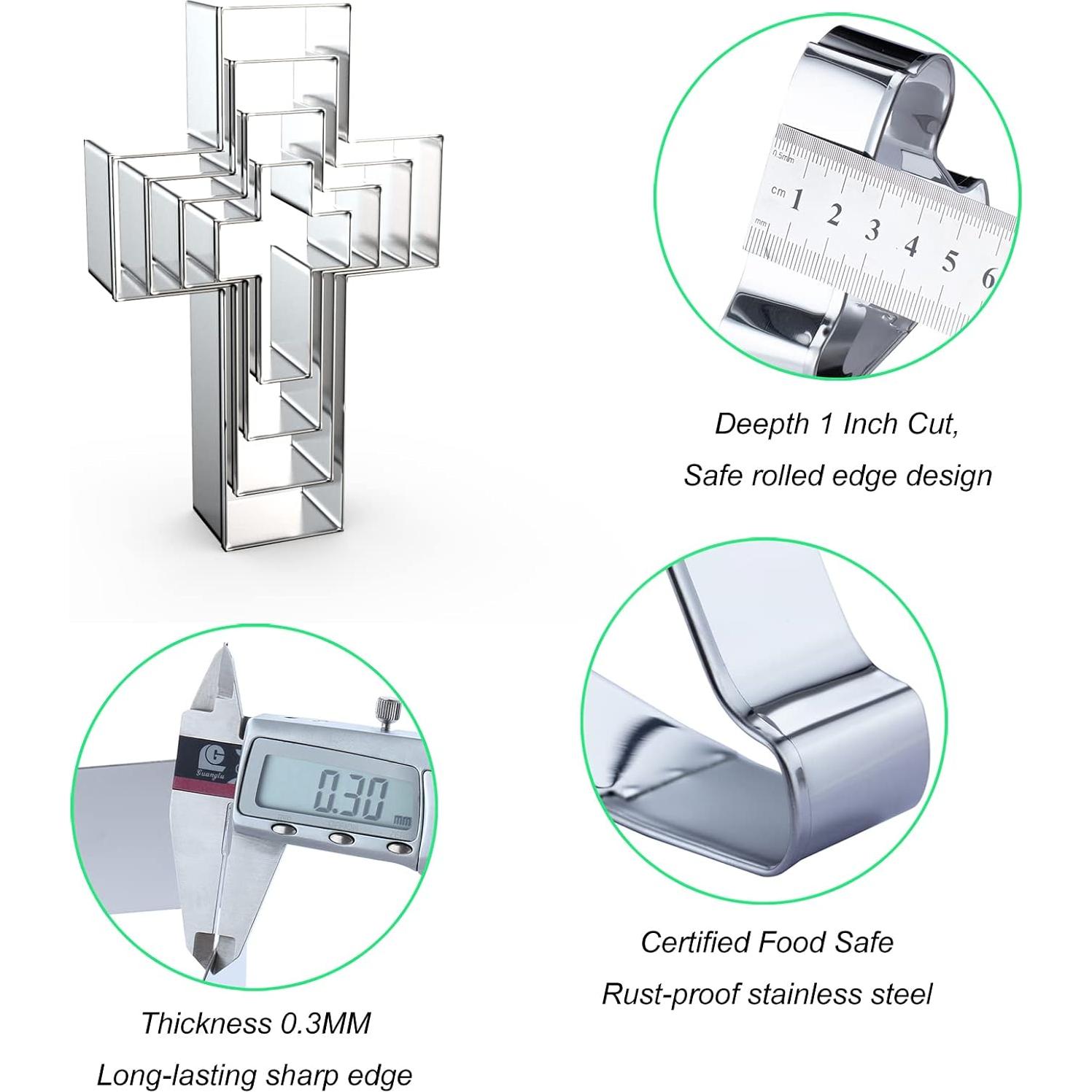Juego de Cortadores de Galletas Cruz QAAQS - 4 Piezas Acero Inoxidable