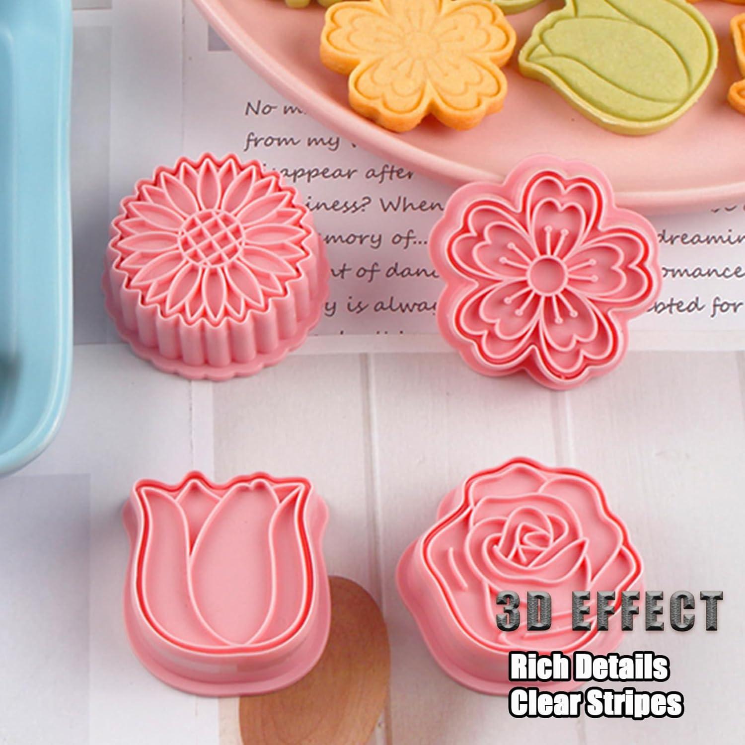 Juego de 8 Cortadores de Galletas Florales SUPJESWEK - PP 3D