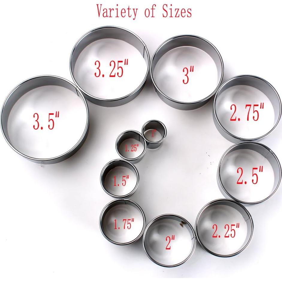 Juego de Cortadores de Galletas Redondos HAZOULEN 11 Piezas Acero Inoxidable