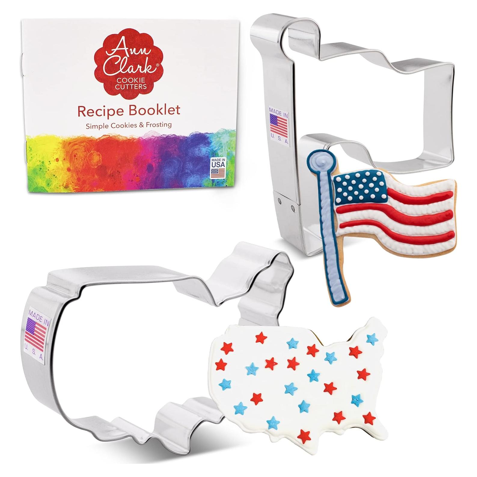 Set de Cortadores de Galletas Ann Clark - Mapa y Bandera EE. UU.