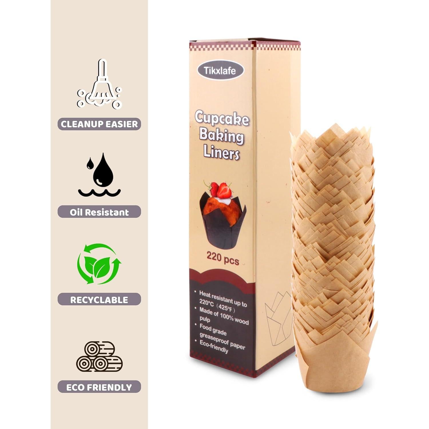 220 Forros de Cupcake Tulipán Tikxlafe, Papel Pergamino Natural