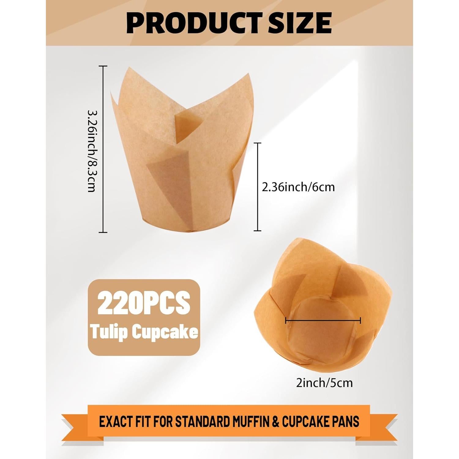 220 Forros de Cupcake Tulipán Tikxlafe, Papel Pergamino Natural