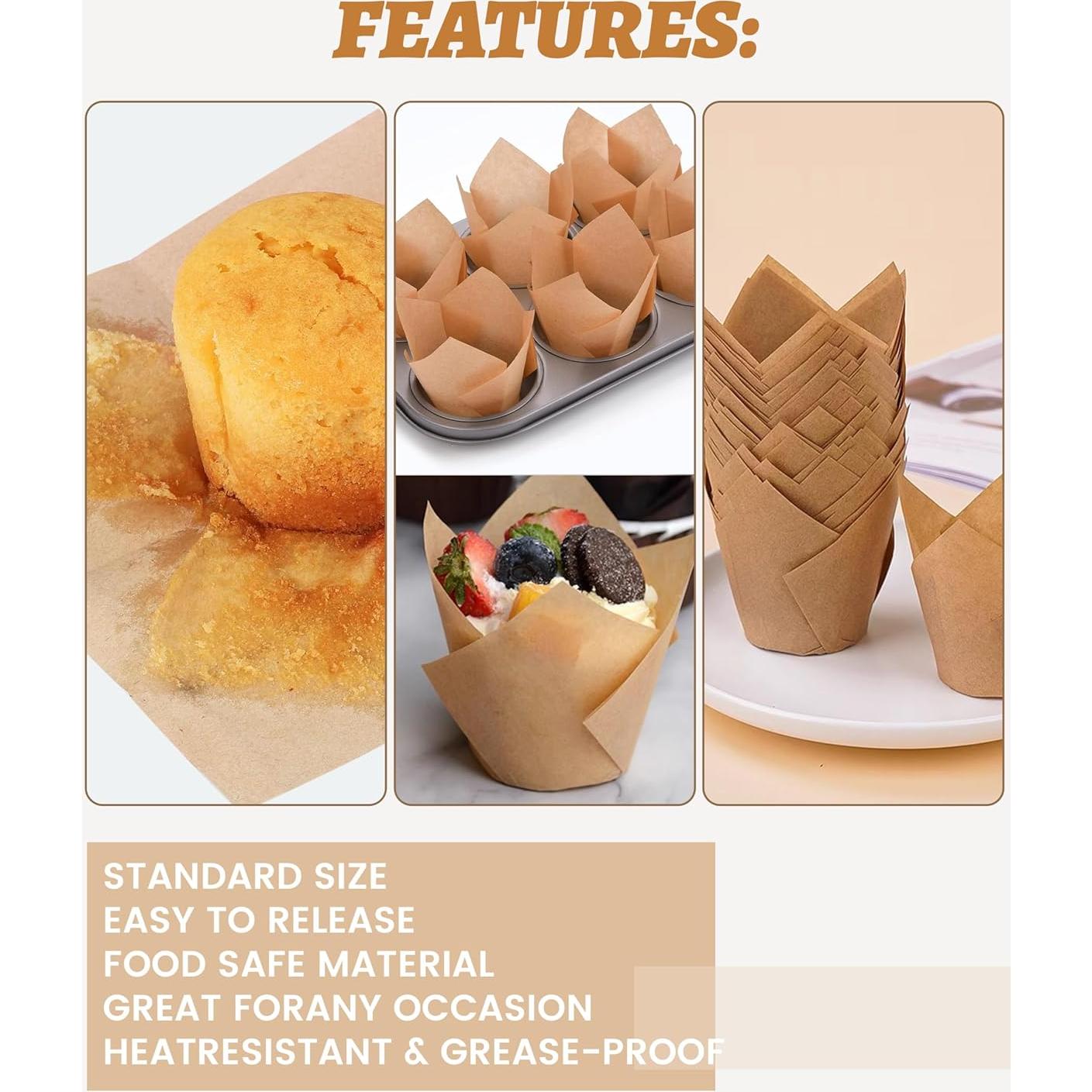 220 Forros de Cupcake Tulipán Tikxlafe, Papel Pergamino Natural