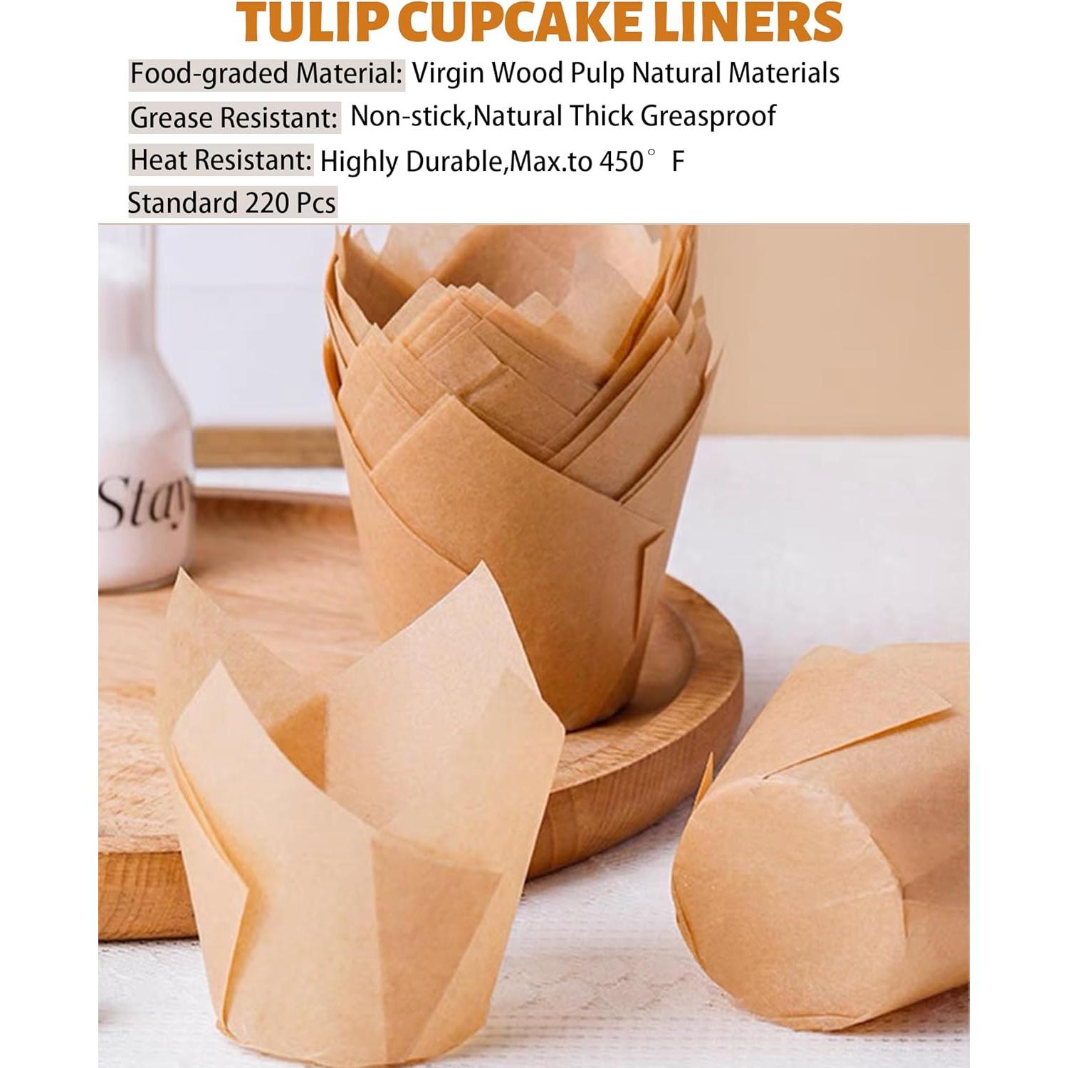 220 Forros de Cupcake Tulipán Tikxlafe, Papel Pergamino Natural
