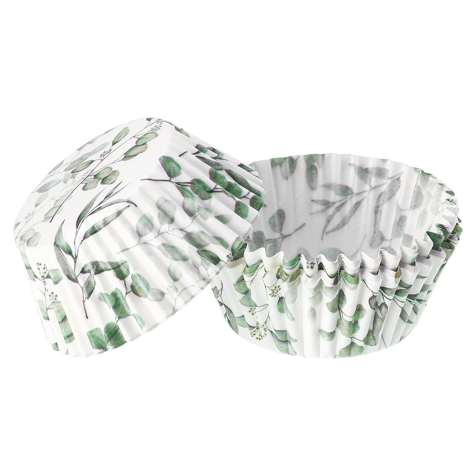 WILLBOND 300 Forros para Cupcakes Verde Diseño Hojas 8 cm