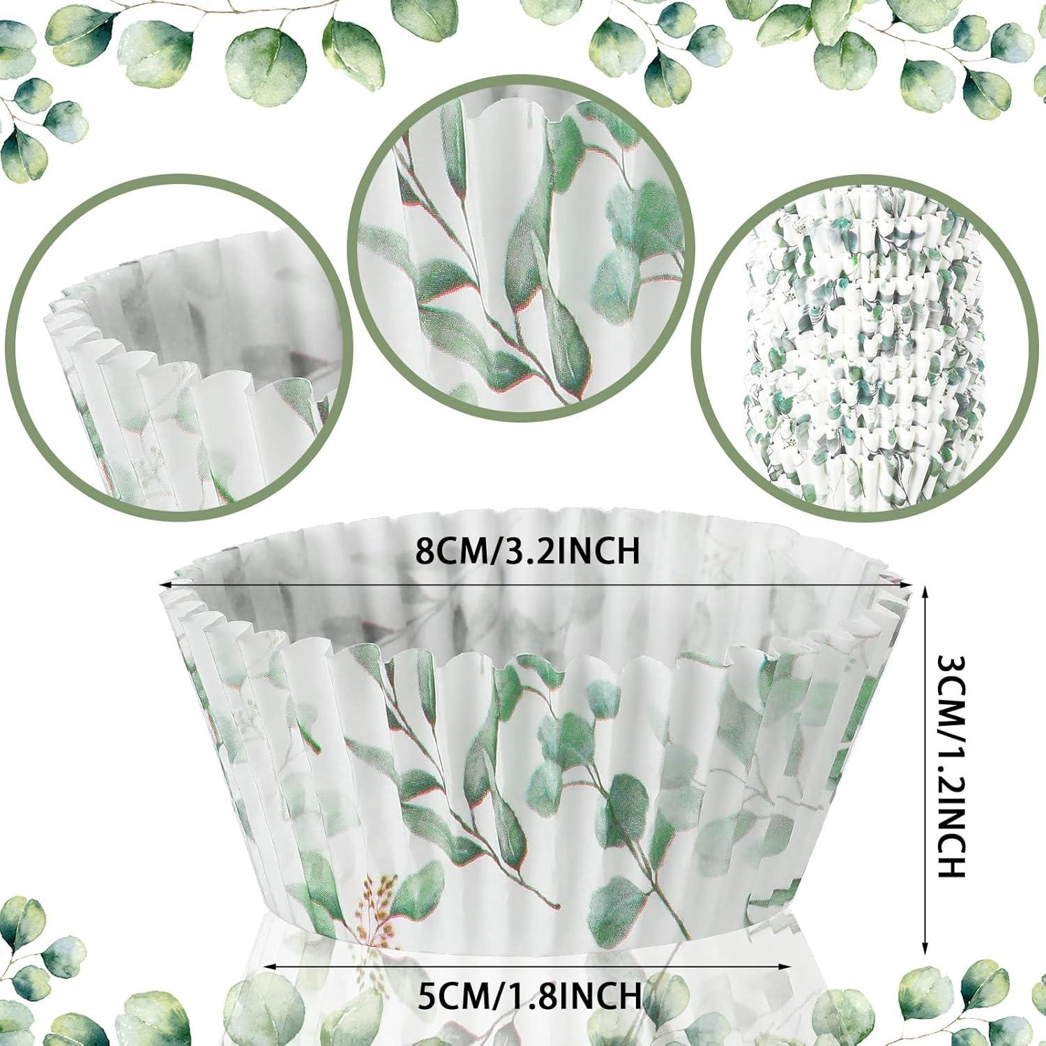 WILLBOND 300 Forros para Cupcakes Verde Diseño Hojas 8 cm