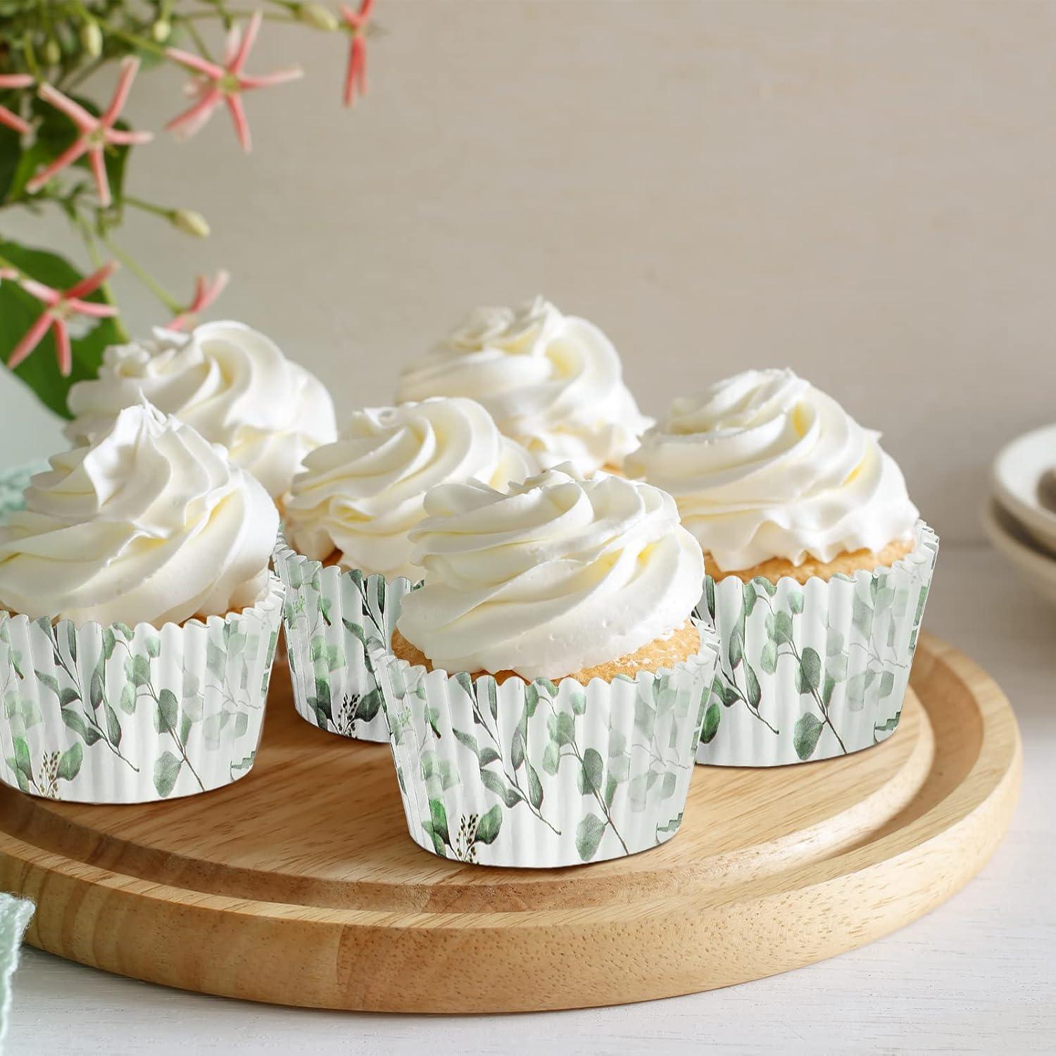 WILLBOND 300 Forros para Cupcakes Verde Diseño Hojas 8 cm