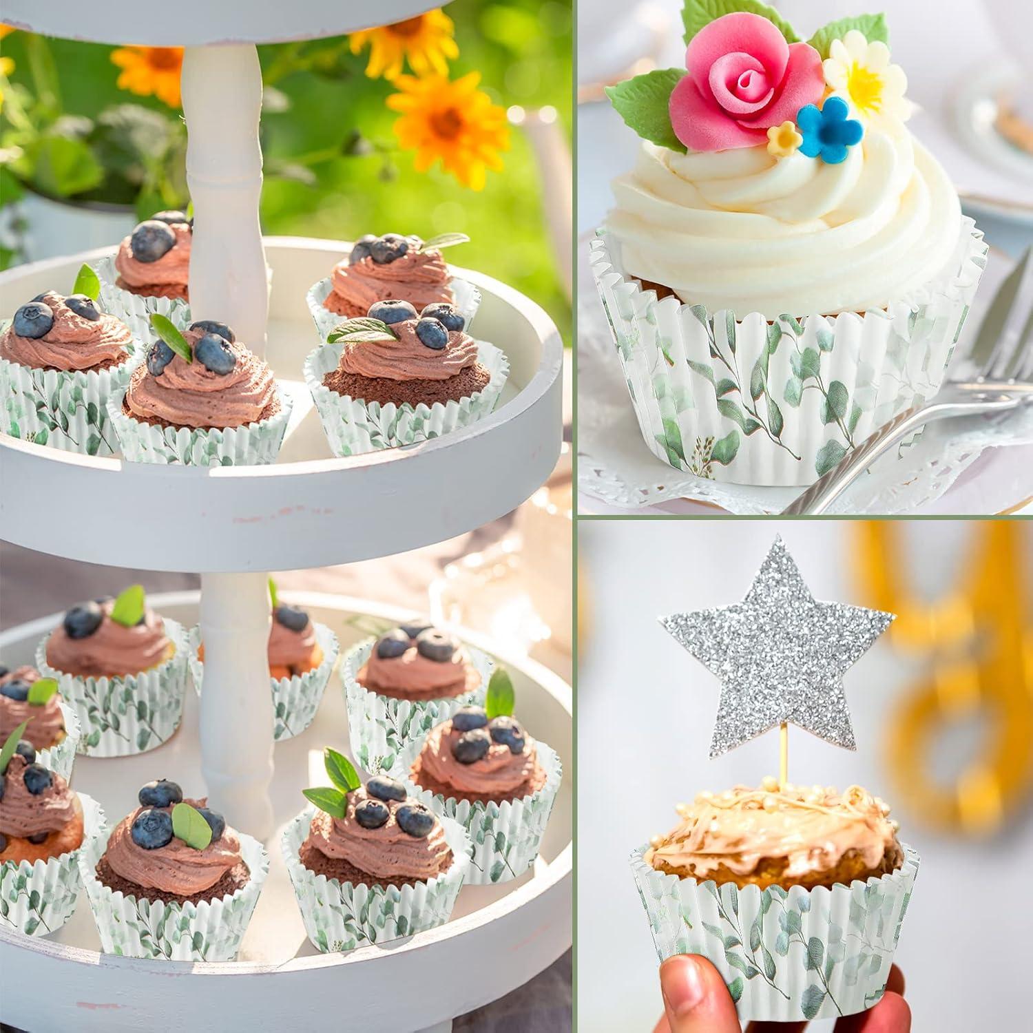 WILLBOND 300 Forros para Cupcakes Verde Diseño Hojas 8 cm