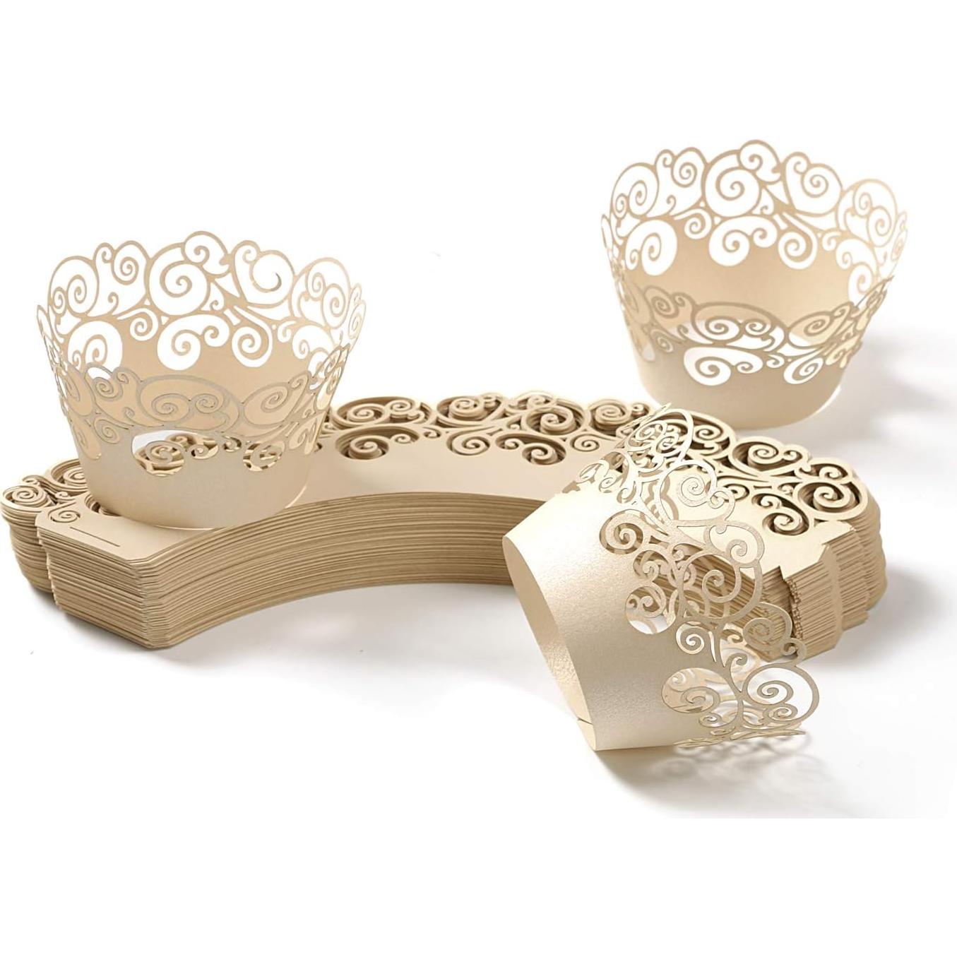 Fundas para Cupcakes KPOSIYA 100 Piezas Beige Decorativas