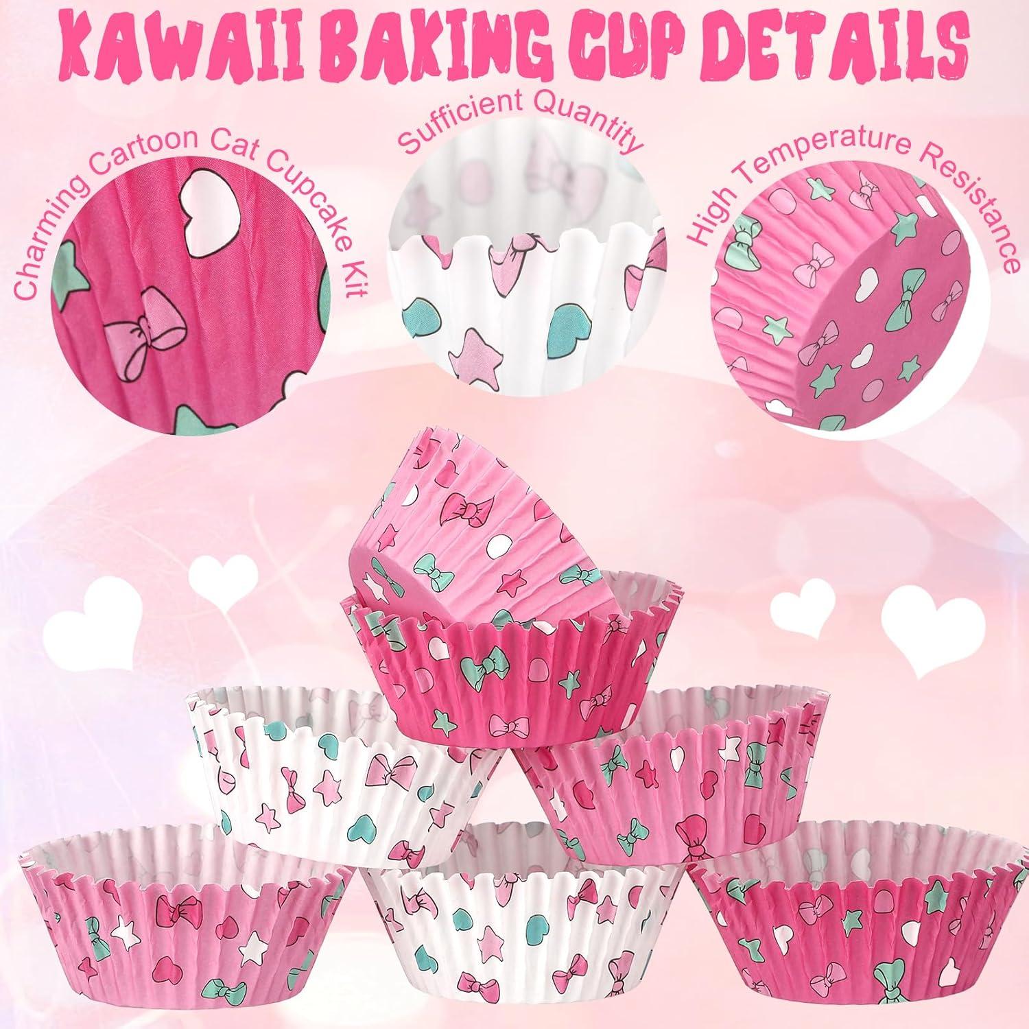 Forros de Cupcake Kawaii Honoson 225 Piezas Rosa Gato
