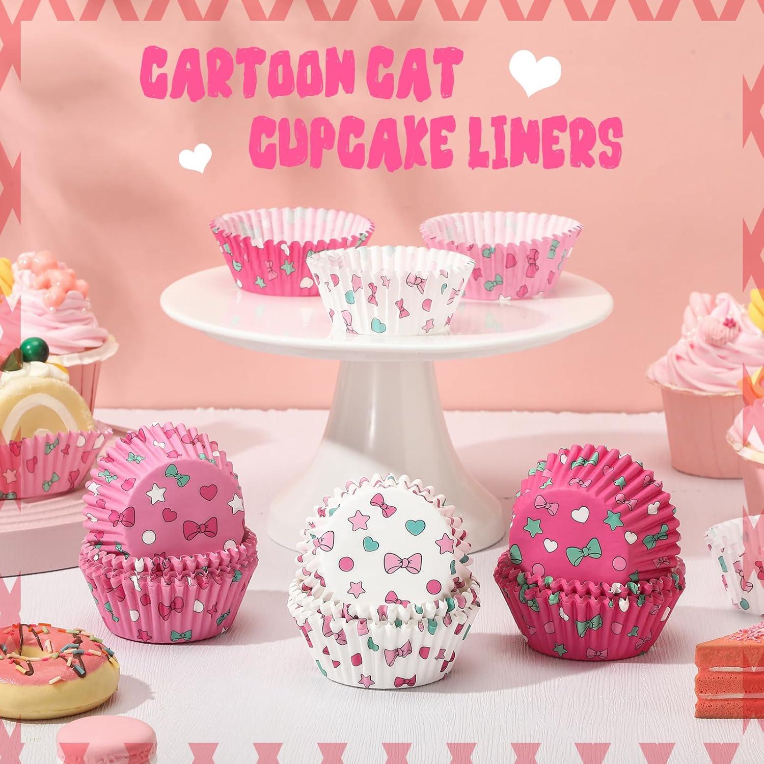 Forros de Cupcake Kawaii Honoson 225 Piezas Rosa Gato