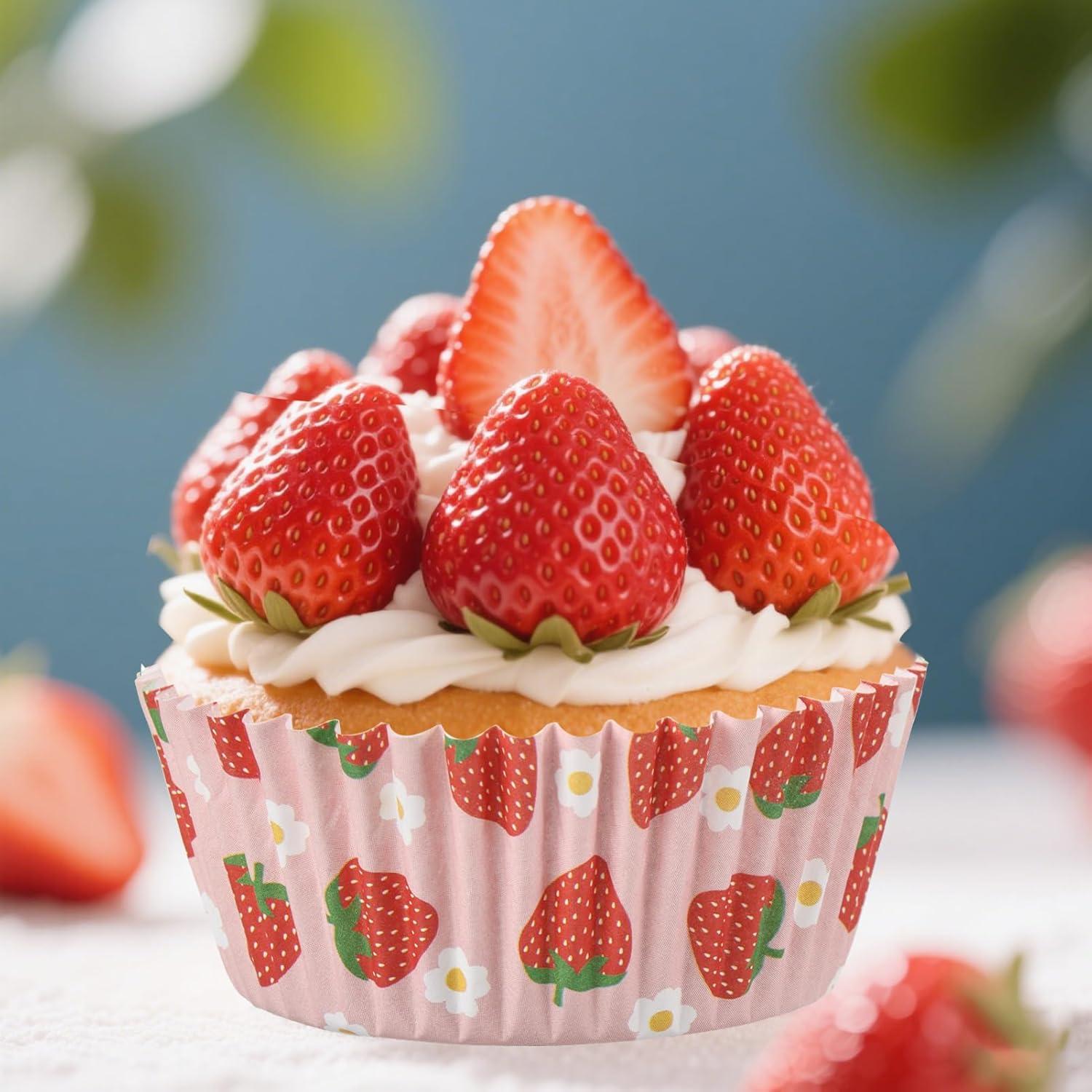 600 Forros de Cupcake de Fresa PAJIXANTHIC 5.08 cm Desechables