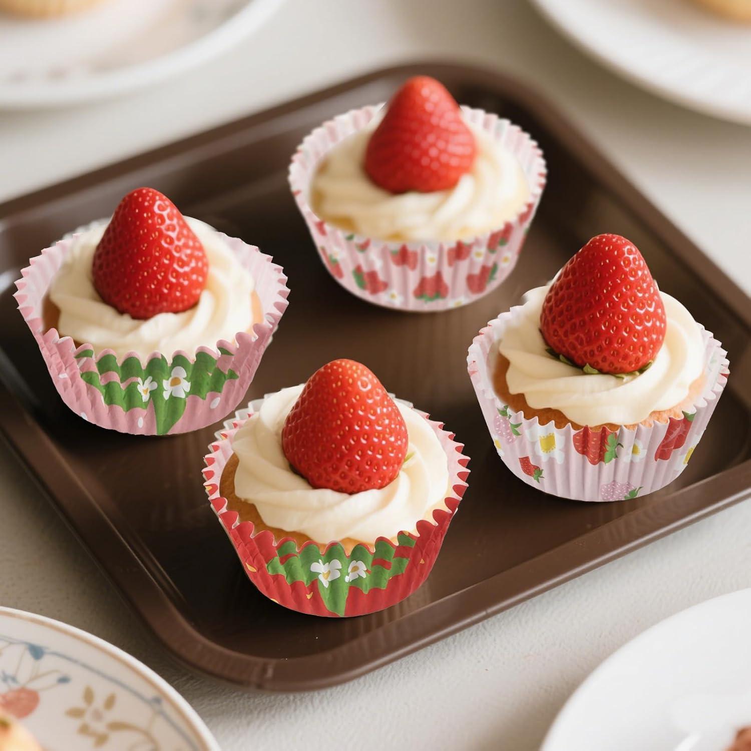 600 Forros de Cupcake de Fresa PAJIXANTHIC 5.08 cm Desechables