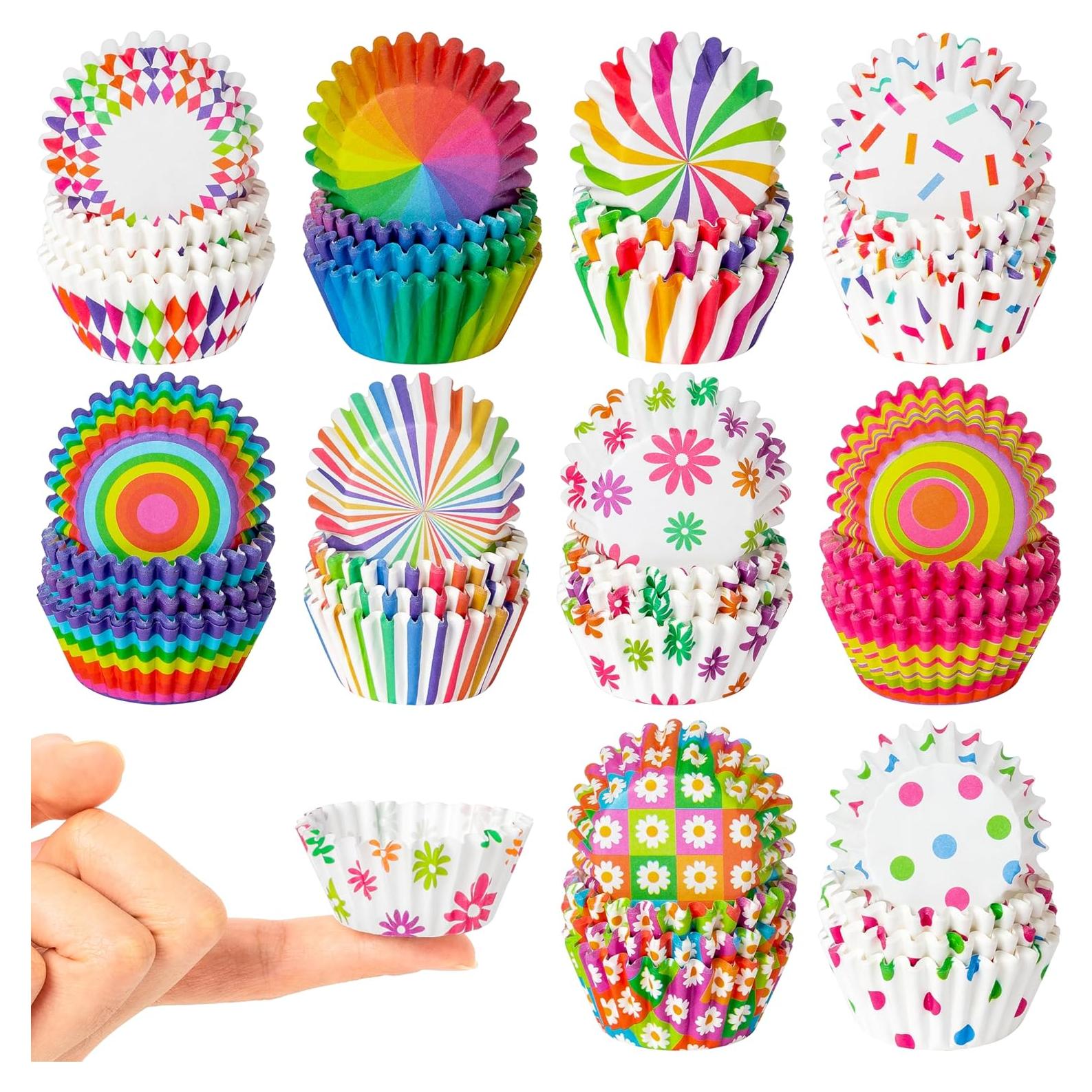 Forros de Cupcake Mini COcnny - 600pcs Arcoíris Desechables