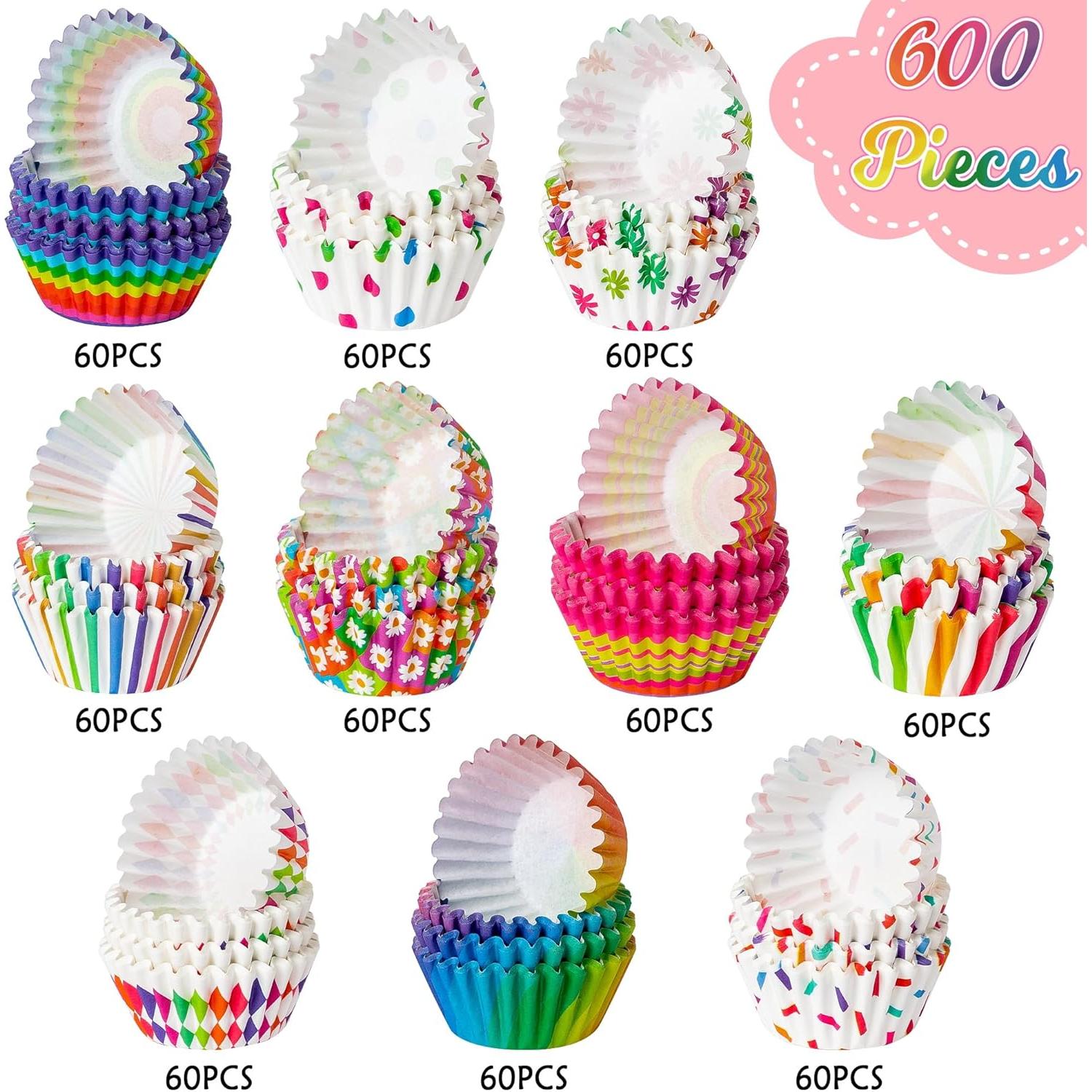 Forros de Cupcake Mini COcnny - 600pcs Arcoíris Desechables