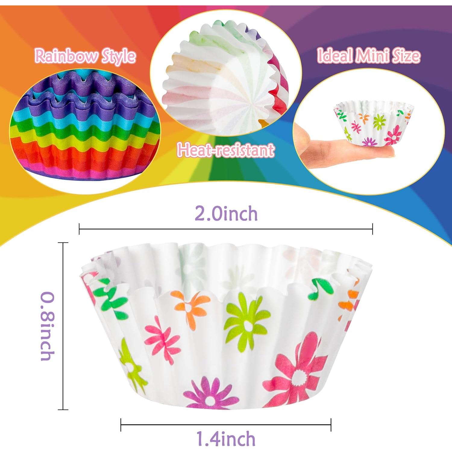 Forros de Cupcake Mini COcnny - 600pcs Arcoíris Desechables