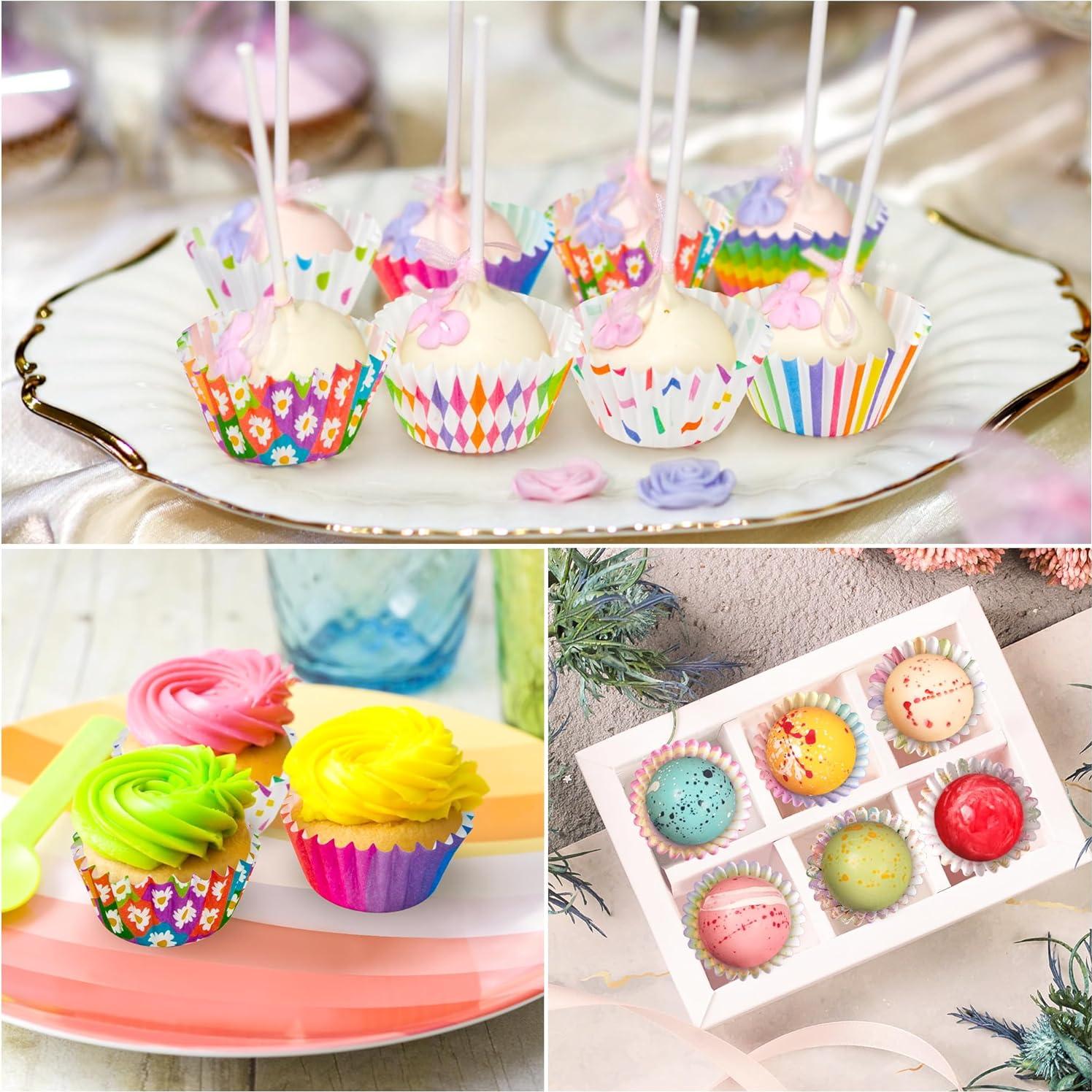 Forros de Cupcake Mini COcnny - 600pcs Arcoíris Desechables