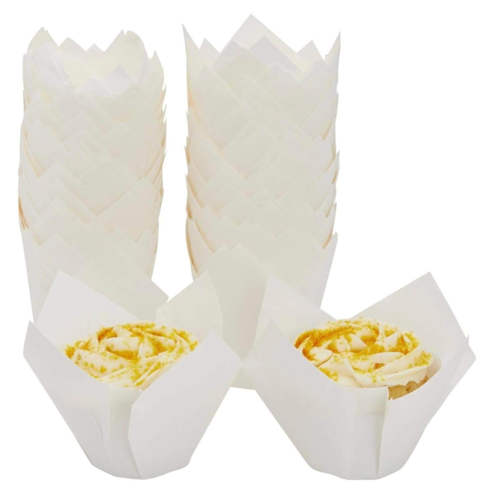 Juvale 100 Forros de Cupcake Tulipanes Blancos 5oz para Hornear