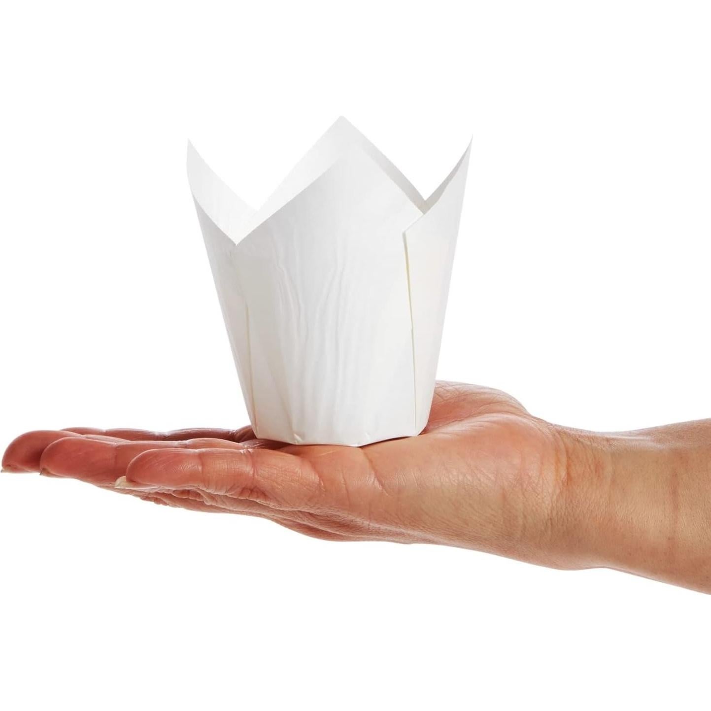 Juvale 100 Forros de Cupcake Tulipanes Blancos 5oz para Hornear