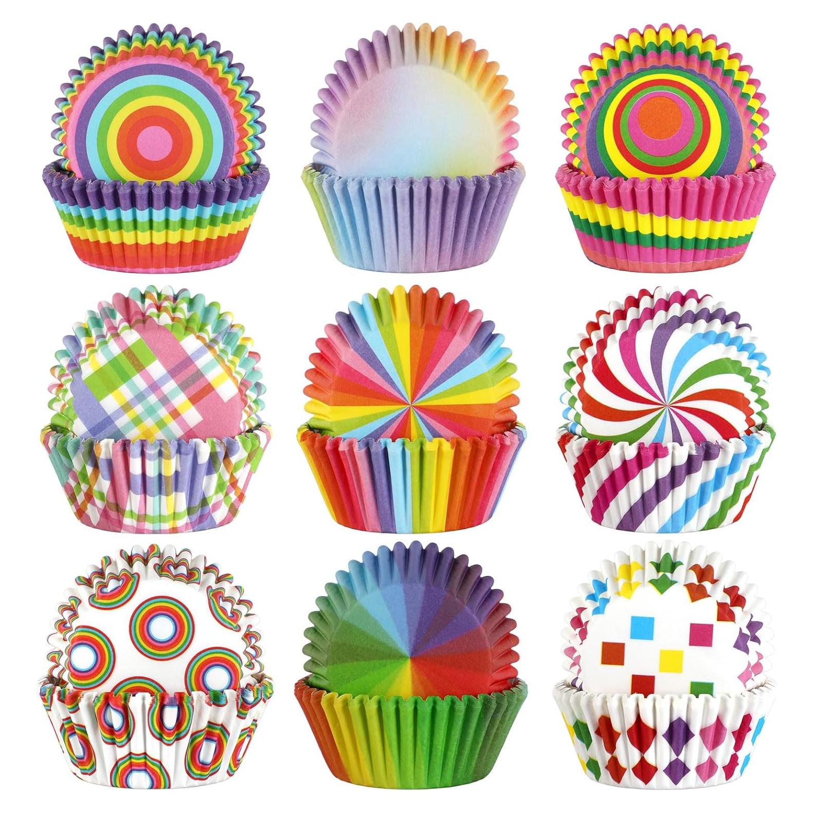 Forros de Cupcake Arcoíris SANNIX 450pcs 5x3cm Desechables