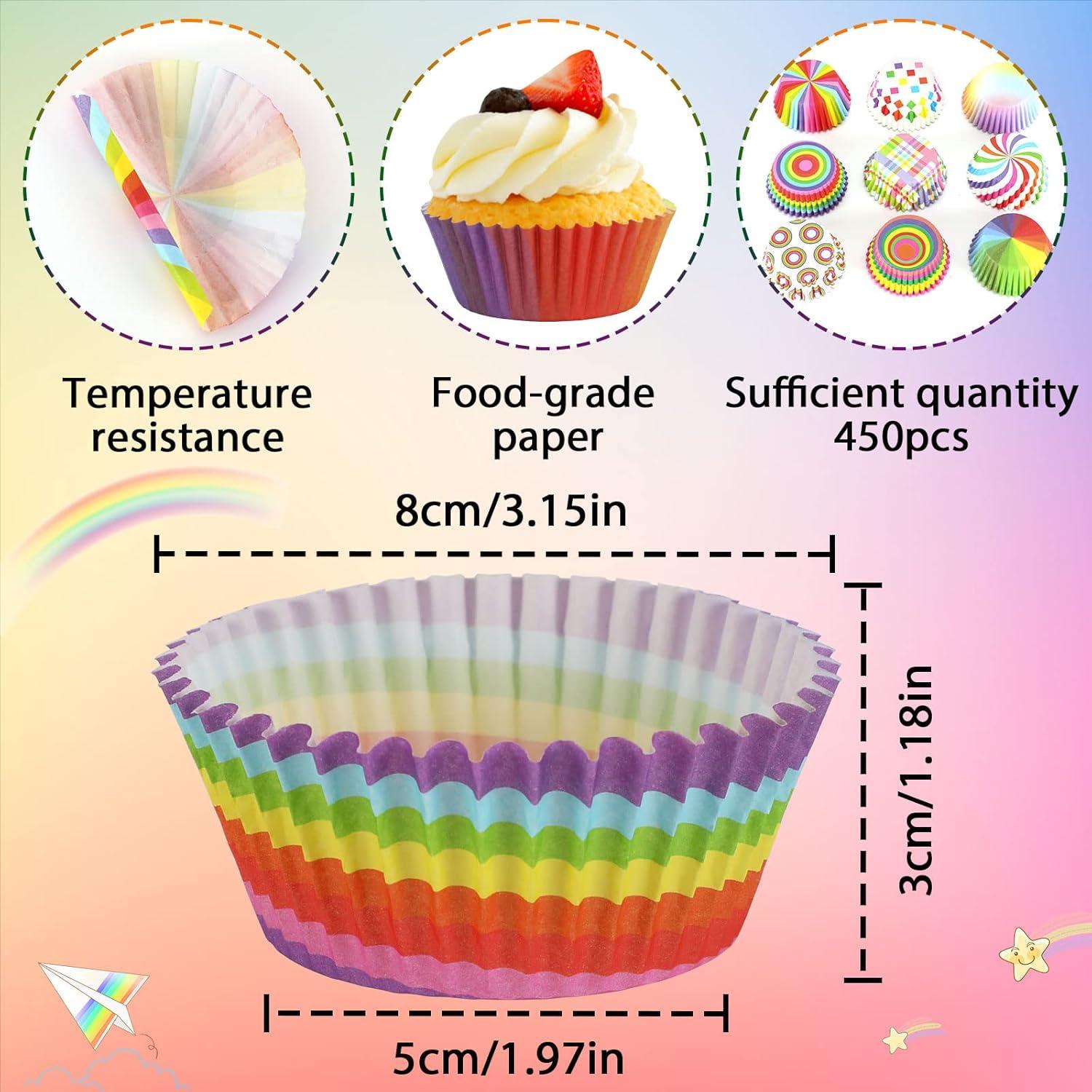 Forros de Cupcake Arcoíris SANNIX 450pcs 5x3cm Desechables