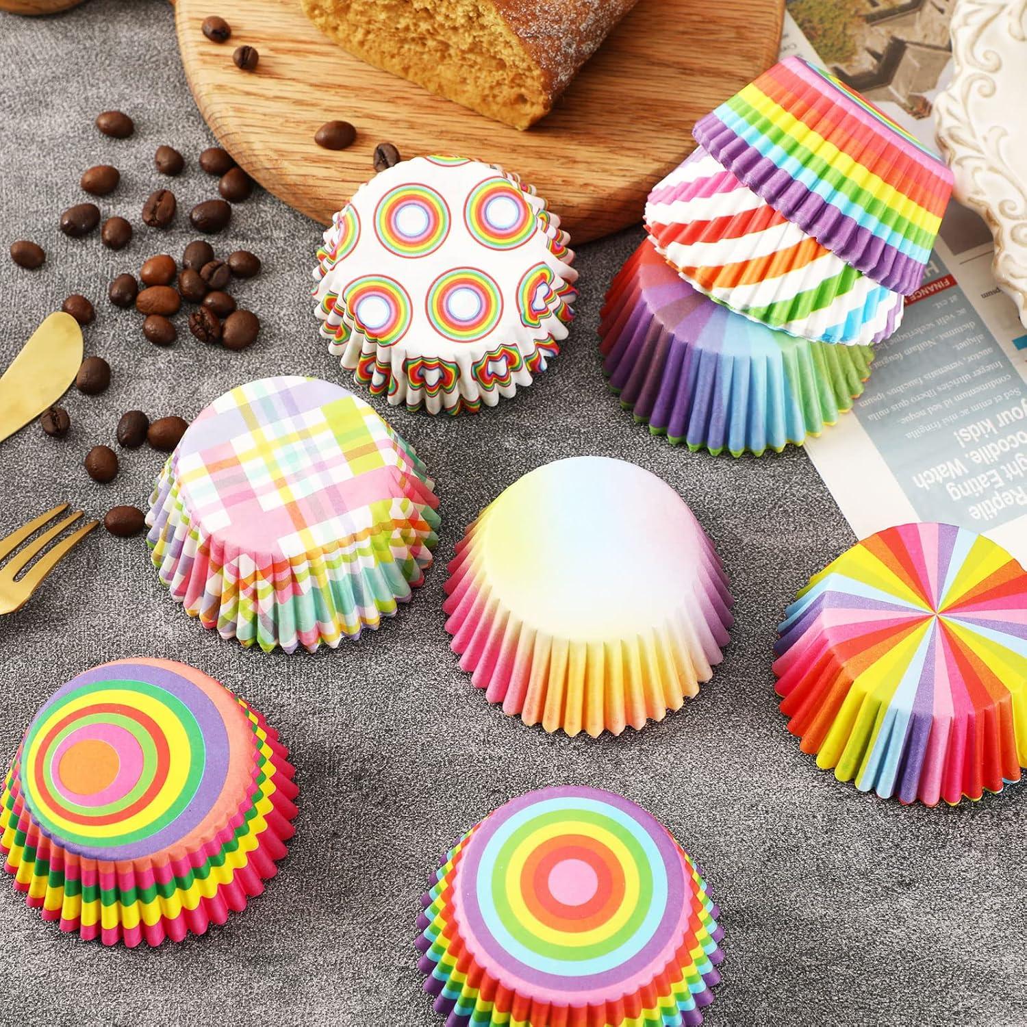 Forros de Cupcake Arcoíris SANNIX 450pcs 5x3cm Desechables
