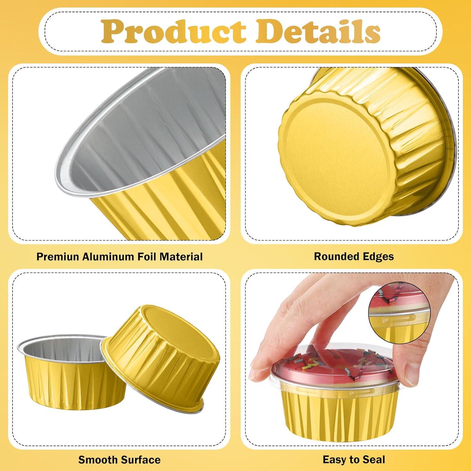 Tazas de Hornear de Papel de Aluminio Gejoy 400 Pcs 125 ml Oro