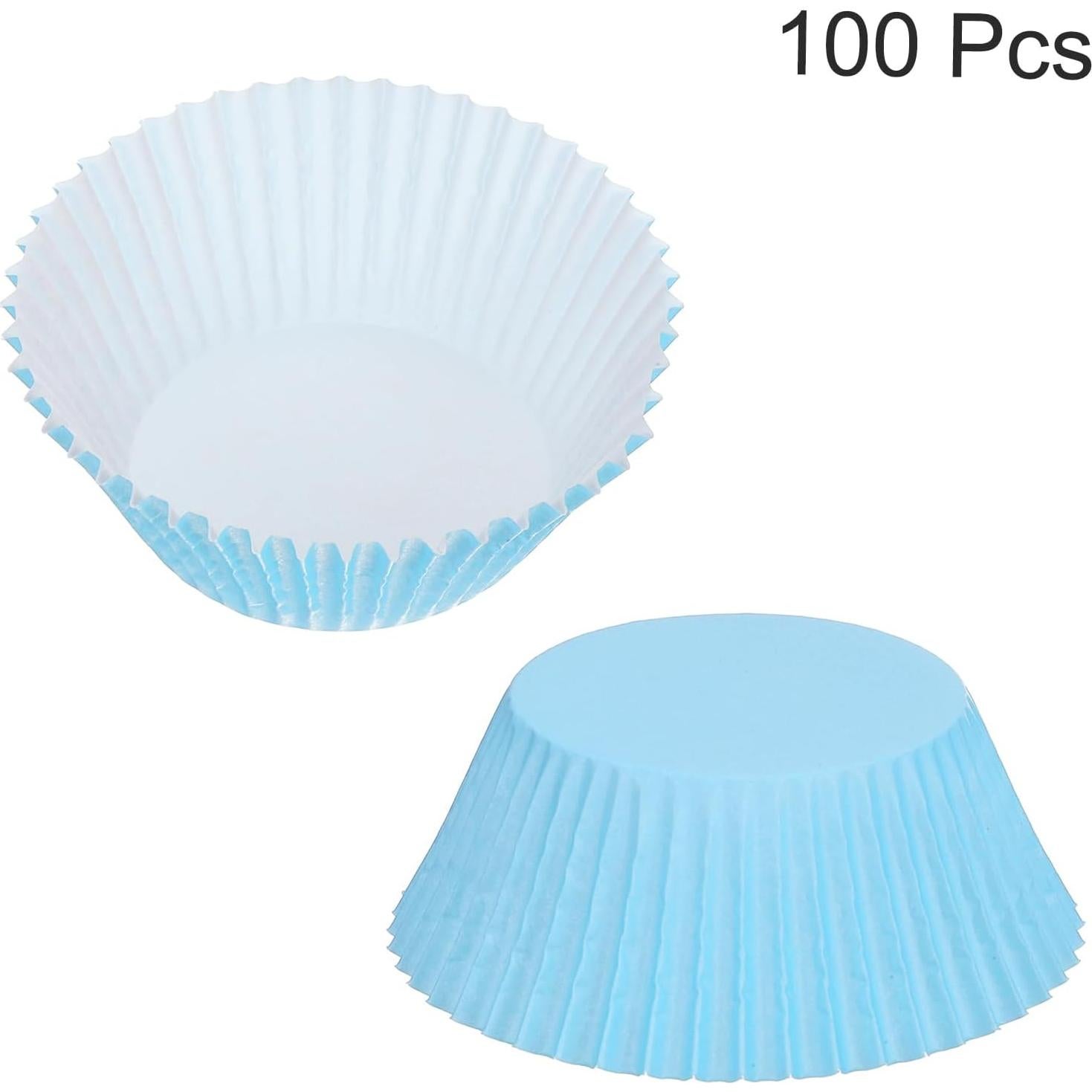 Forros de Cupcake uxcell 100 Pcs Papel a Prueba de Grasa Azul