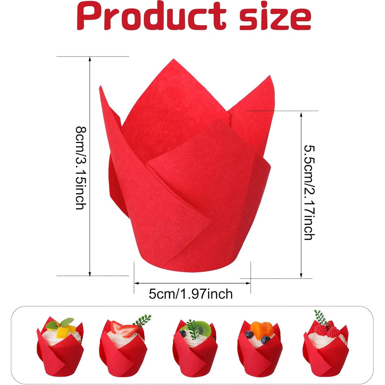 Forros de Cupcake Tulipán Jutom 200 Piezas Rojo Desechables