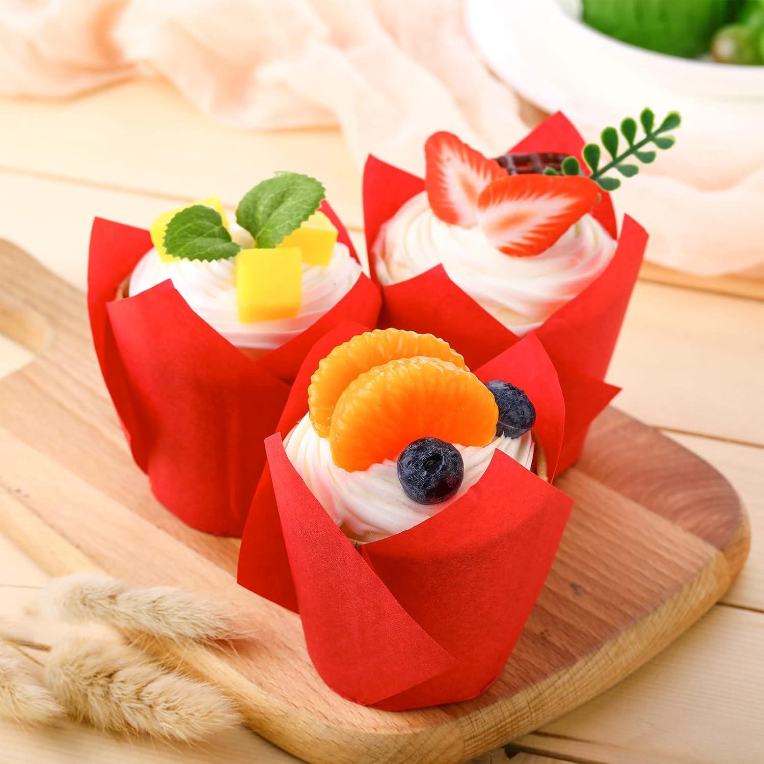 Forros de Cupcake Tulipán Jutom 200 Piezas Rojo Desechables