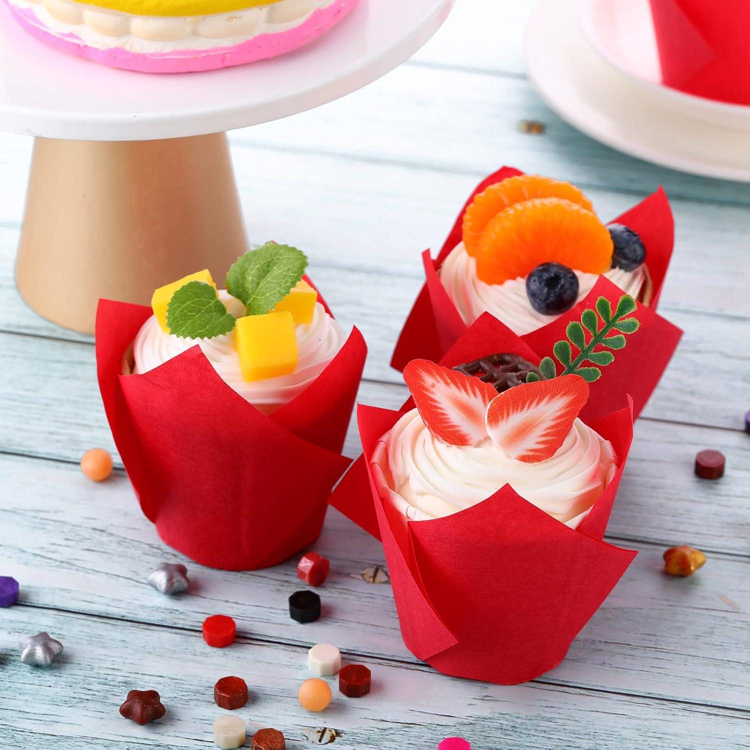 Forros de Cupcake Tulipán Jutom 200 Piezas Rojo Desechables