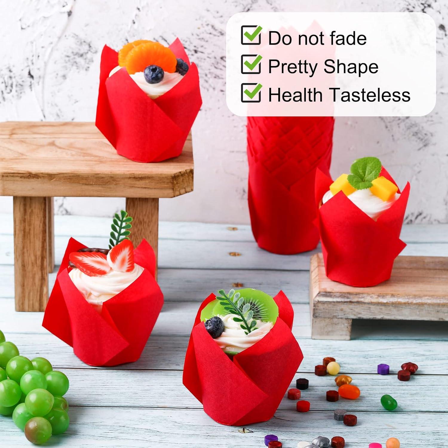 Forros de Cupcake Tulipán Jutom 200 Piezas Rojo Desechables