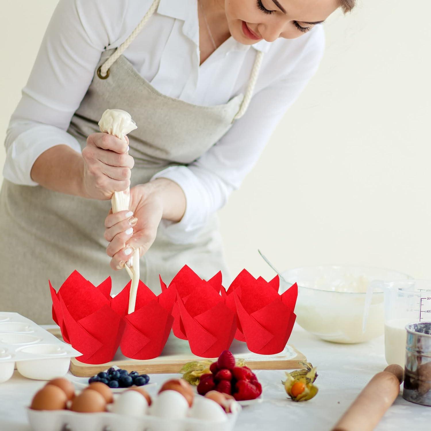 Forros de Cupcake Tulipán Jutom 200 Piezas Rojo Desechables