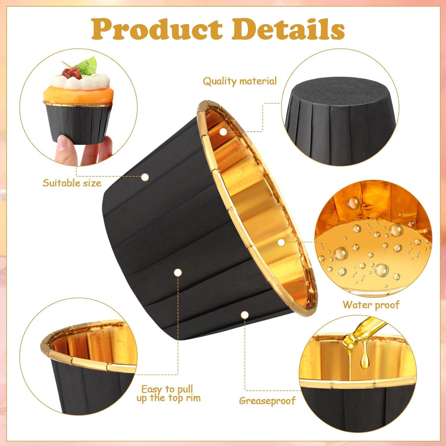 300 Forros de Cupcake Desechables Gandeer 6.86 cm Dorado/Negro