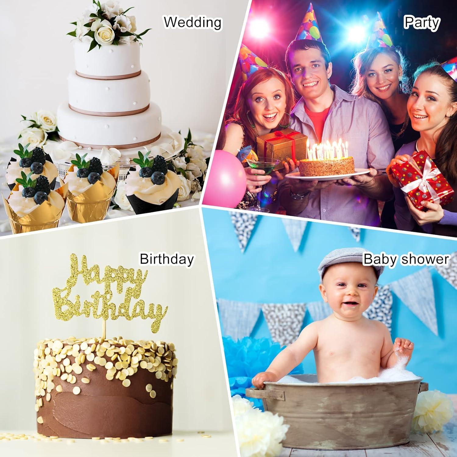 Queekay 160 Pzs Forros para Cupcakes Tulipán Oro Negro