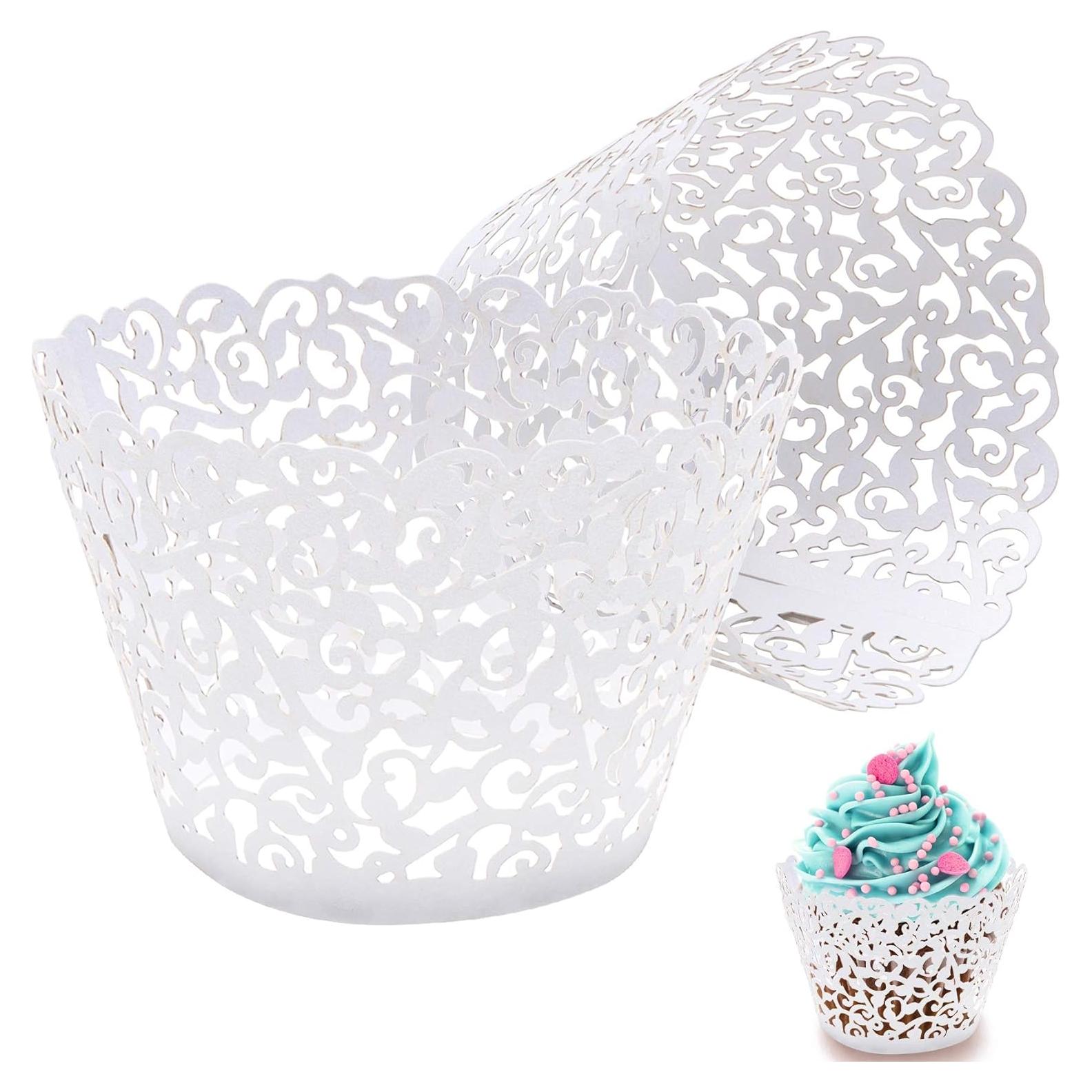 50 Fundas de Cupcake Blancas JinHuiCheng Encaje Decorativas