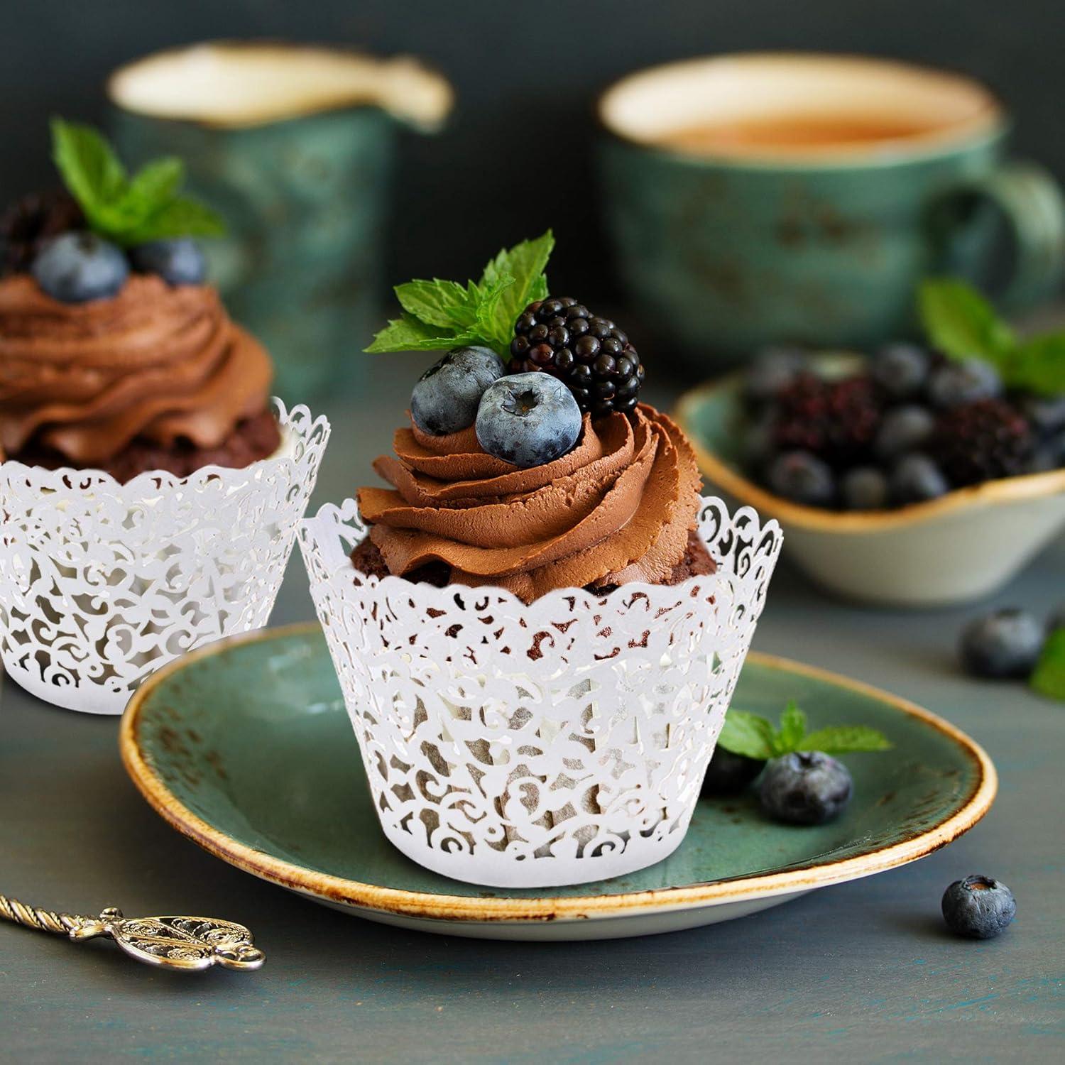 50 Fundas de Cupcake Blancas JinHuiCheng Encaje Decorativas