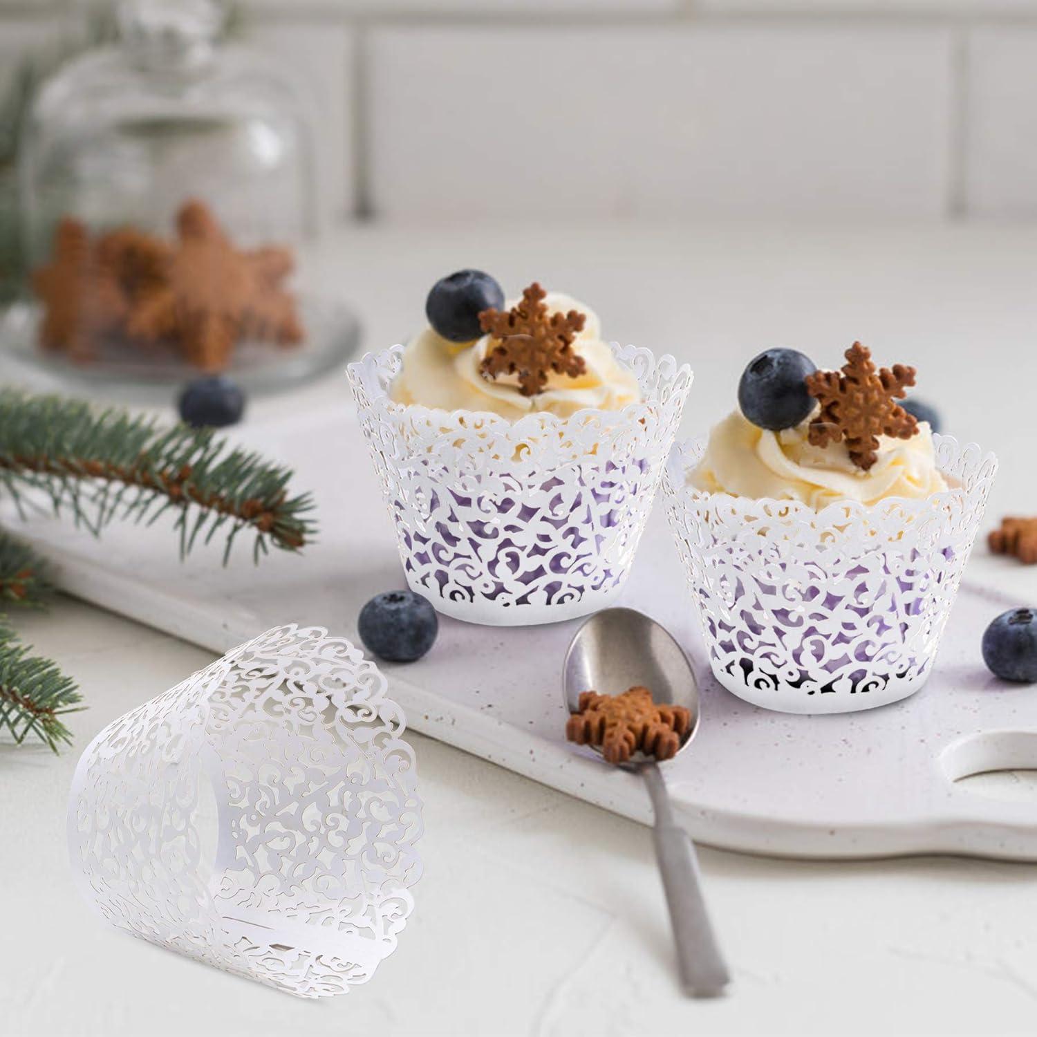 50 Fundas de Cupcake Blancas JinHuiCheng Encaje Decorativas