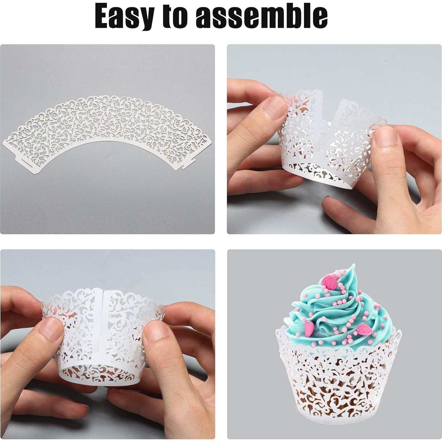 50 Fundas de Cupcake Blancas JinHuiCheng Encaje Decorativas