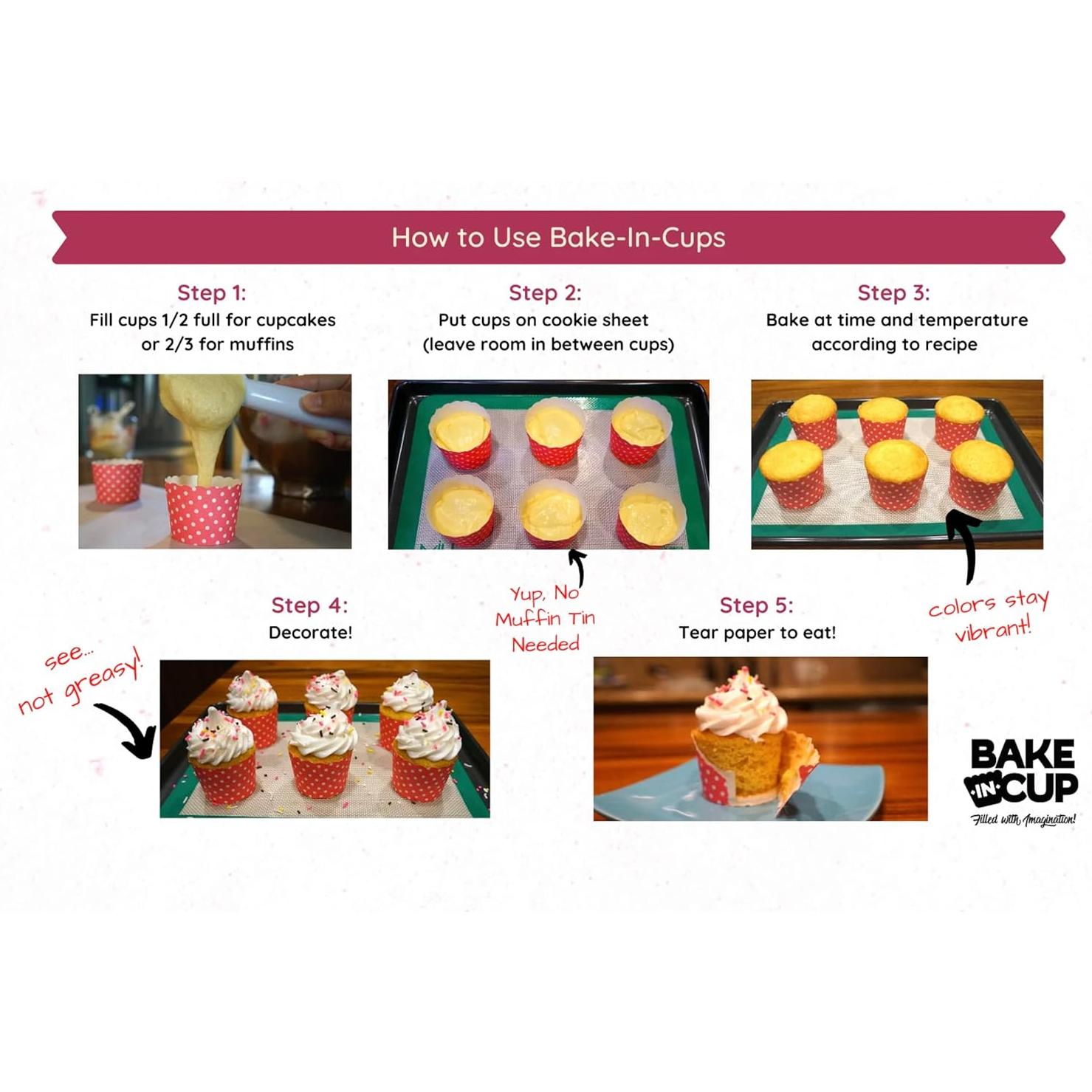 Paquete de 50 Tazas de Papel Bake-In-Cup para Cupcakes Grande