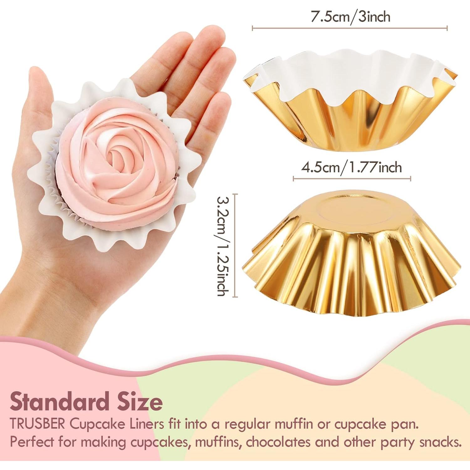 Forros de Cupcake Dorados TRUSBER 100 Pcs 4.5cm Olas