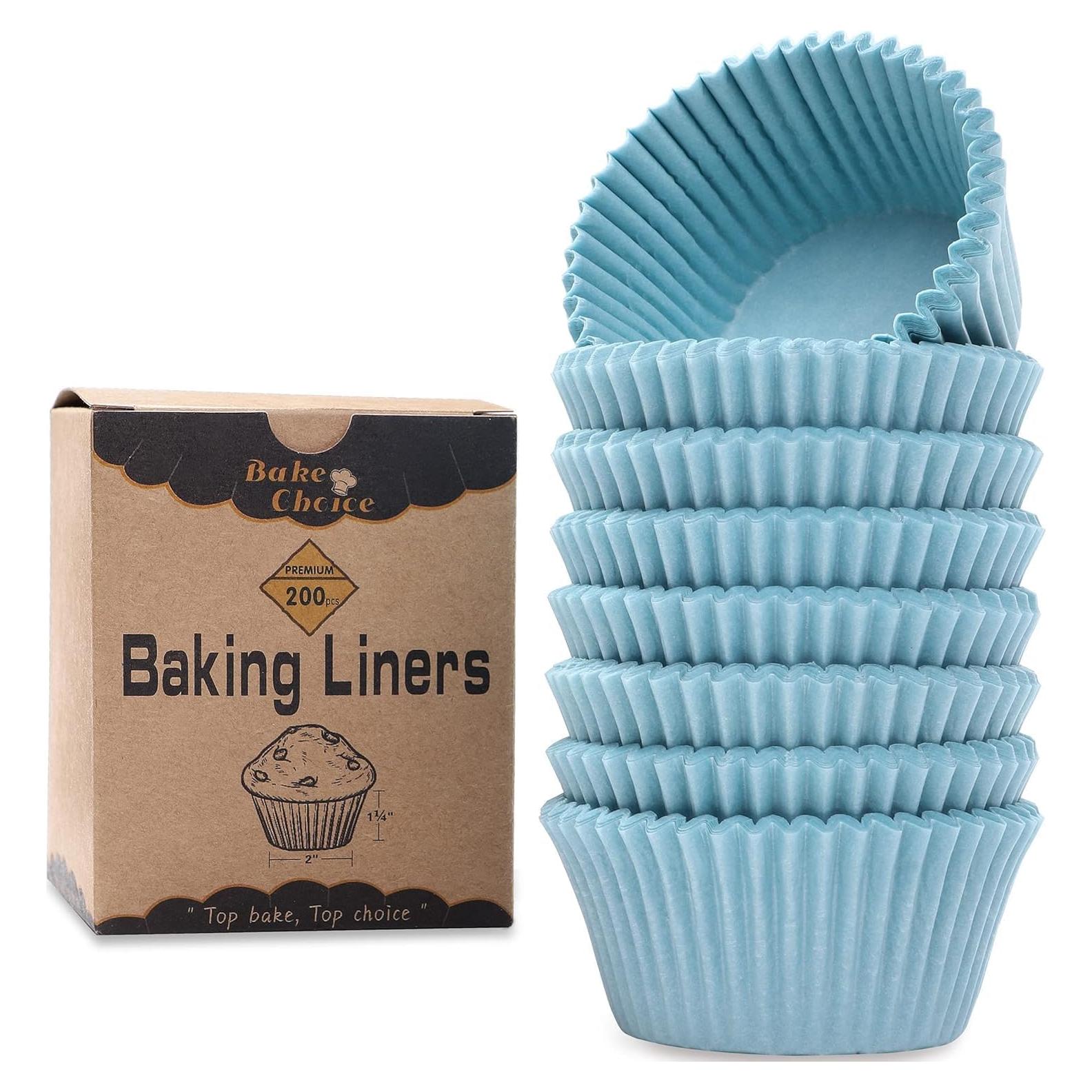 200 Forros de Cupcake Azul Bake Choice - Papel Pergamino Grado Alimenticio