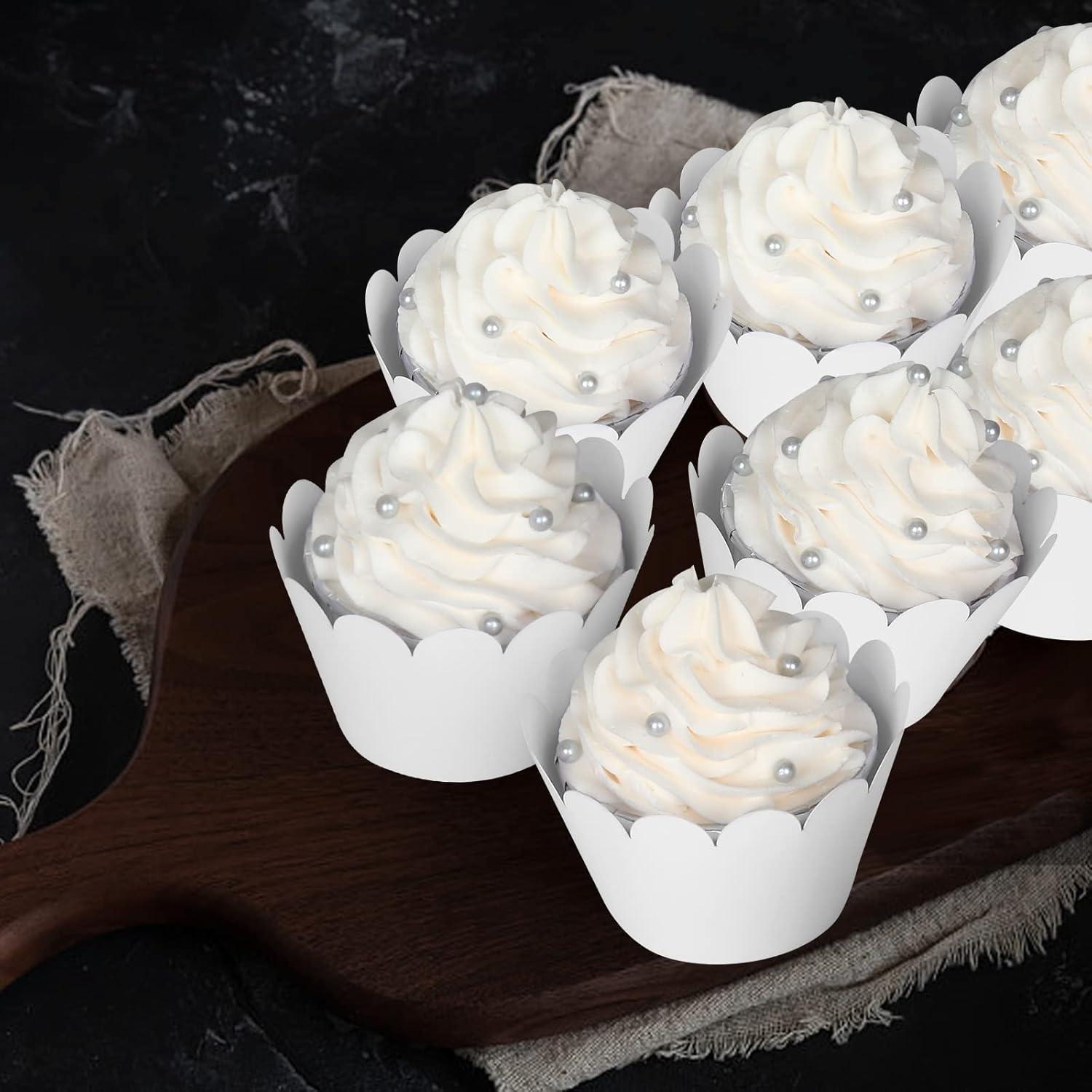 KPOSIYA Set de 100 Fundas para Cupcake Blancas Decorativas