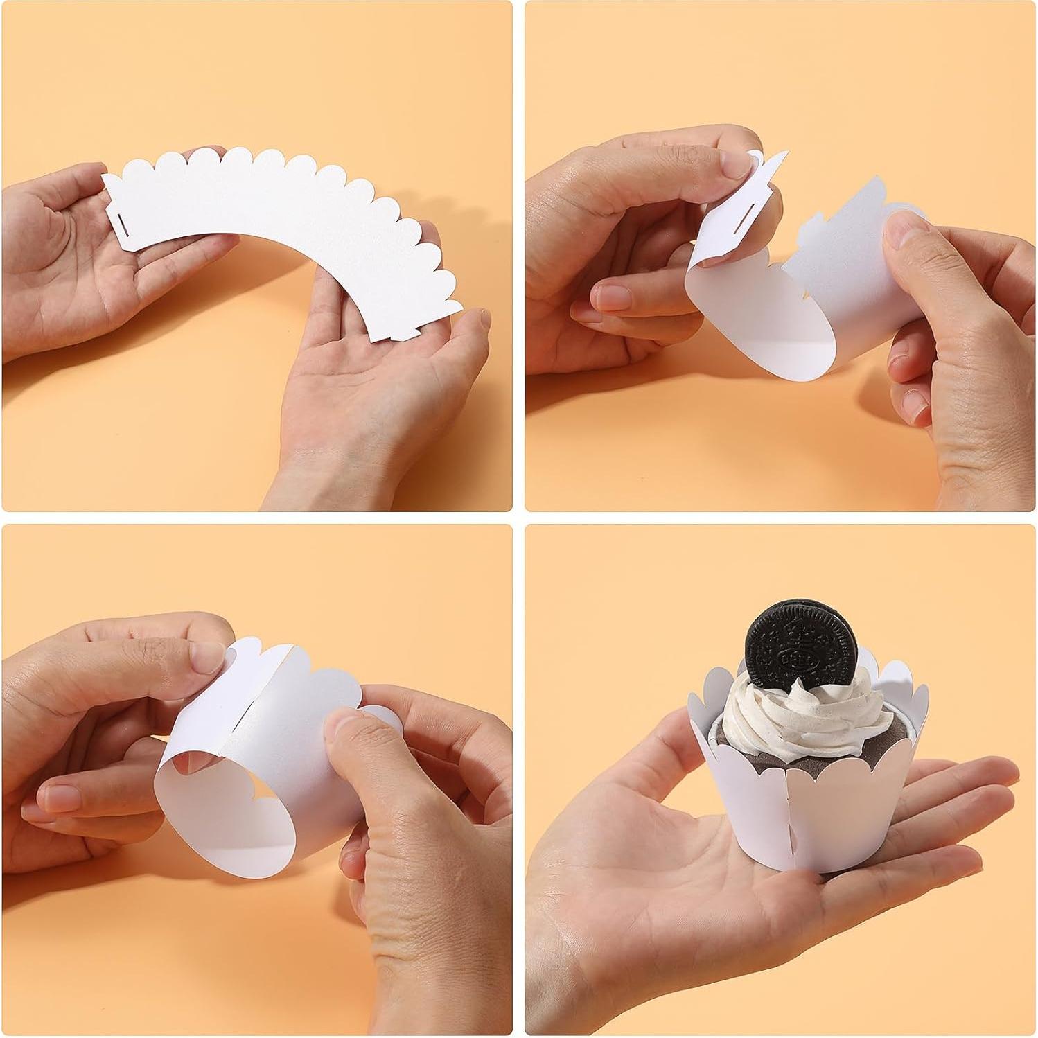 KPOSIYA Set de 100 Fundas para Cupcake Blancas Decorativas