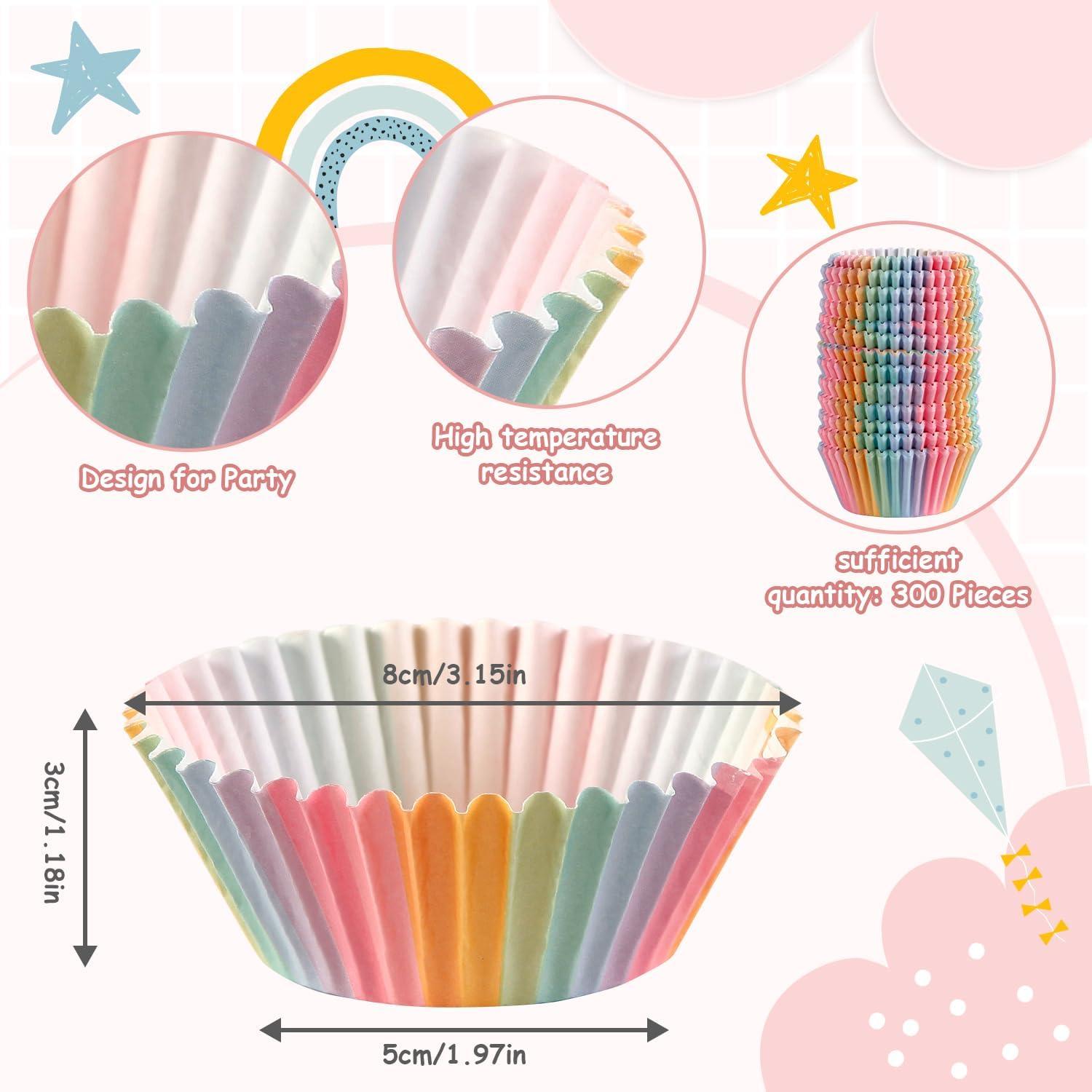 Forros de Cupcake Arcoíris 300 Pcs GreenPine Tamaño Estándar